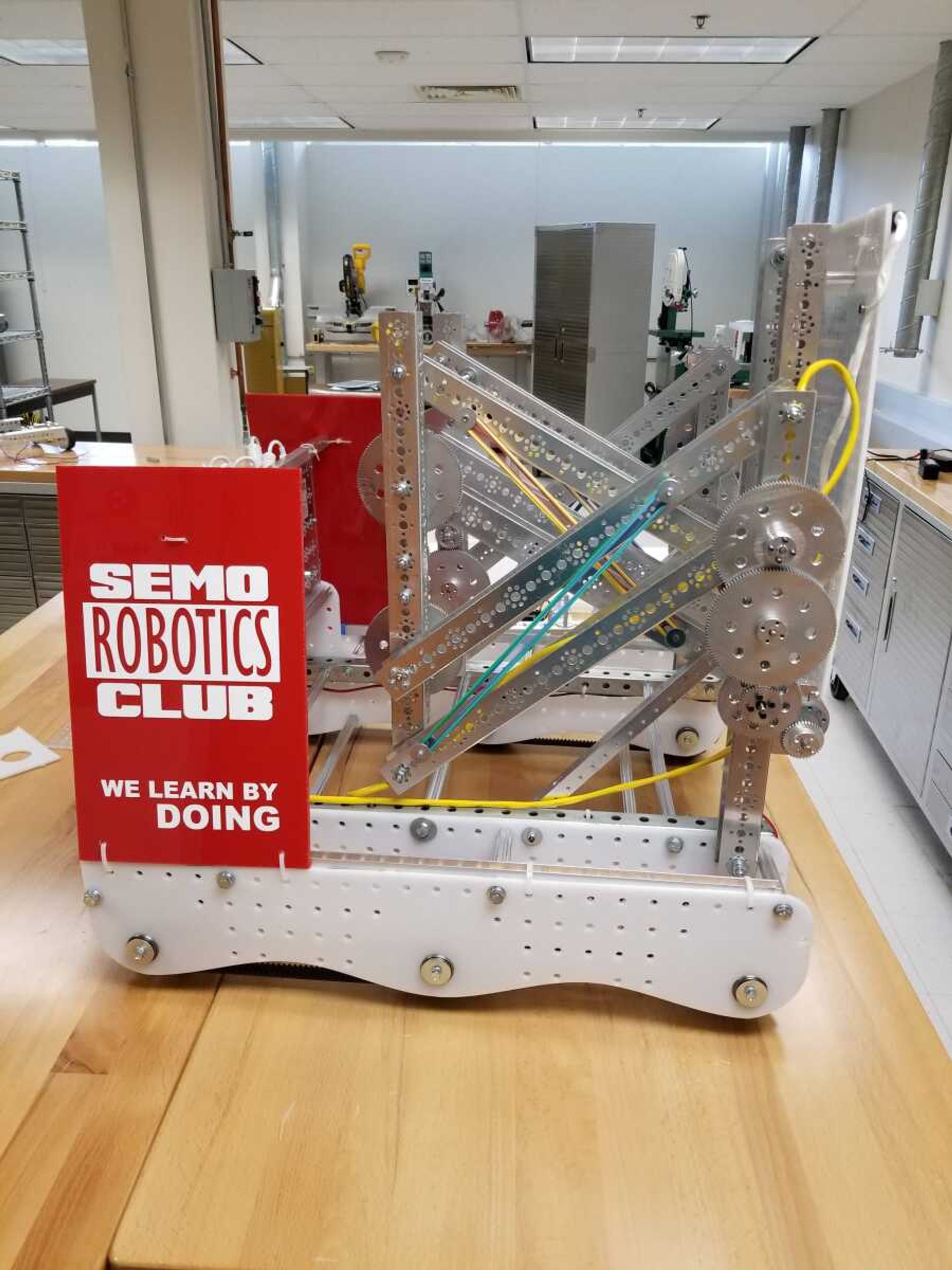 Close-ups of the Southeast Robotics club robot without the extended arms.
