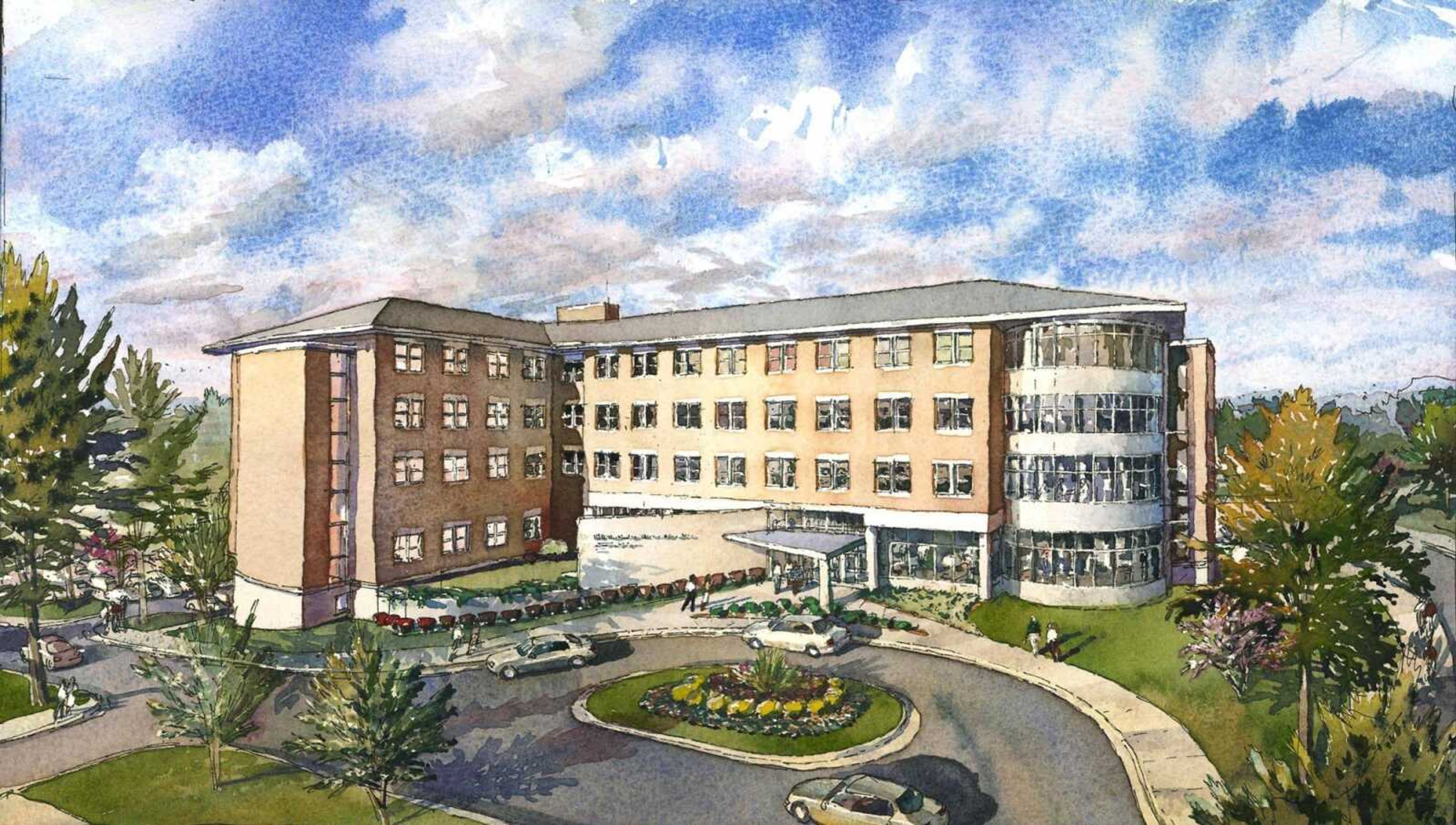 Watercolor of the proposed new five-story residence hall. - Submitted photo