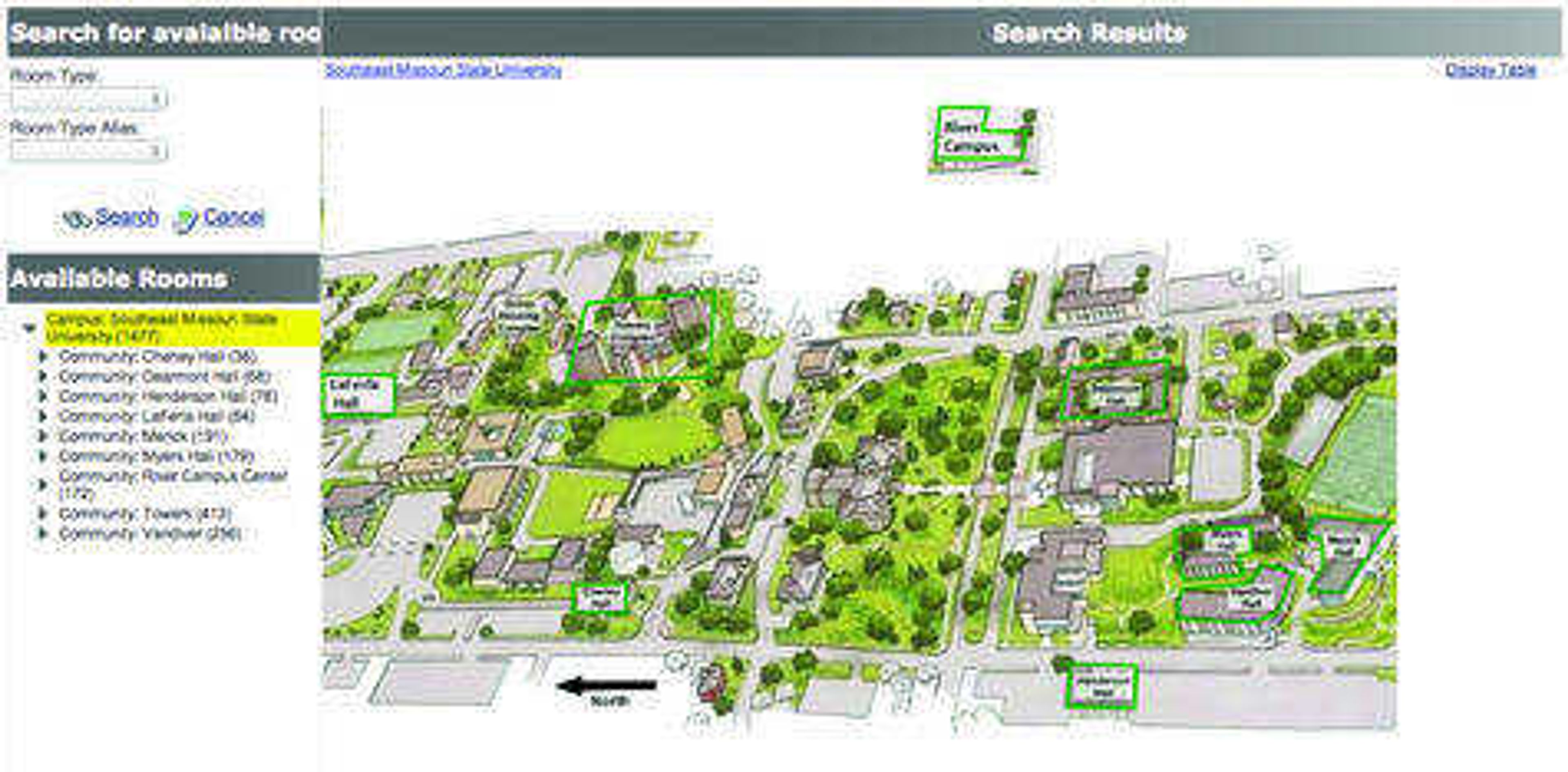 A screenshot of the map for selecting a building for on-campus housing.