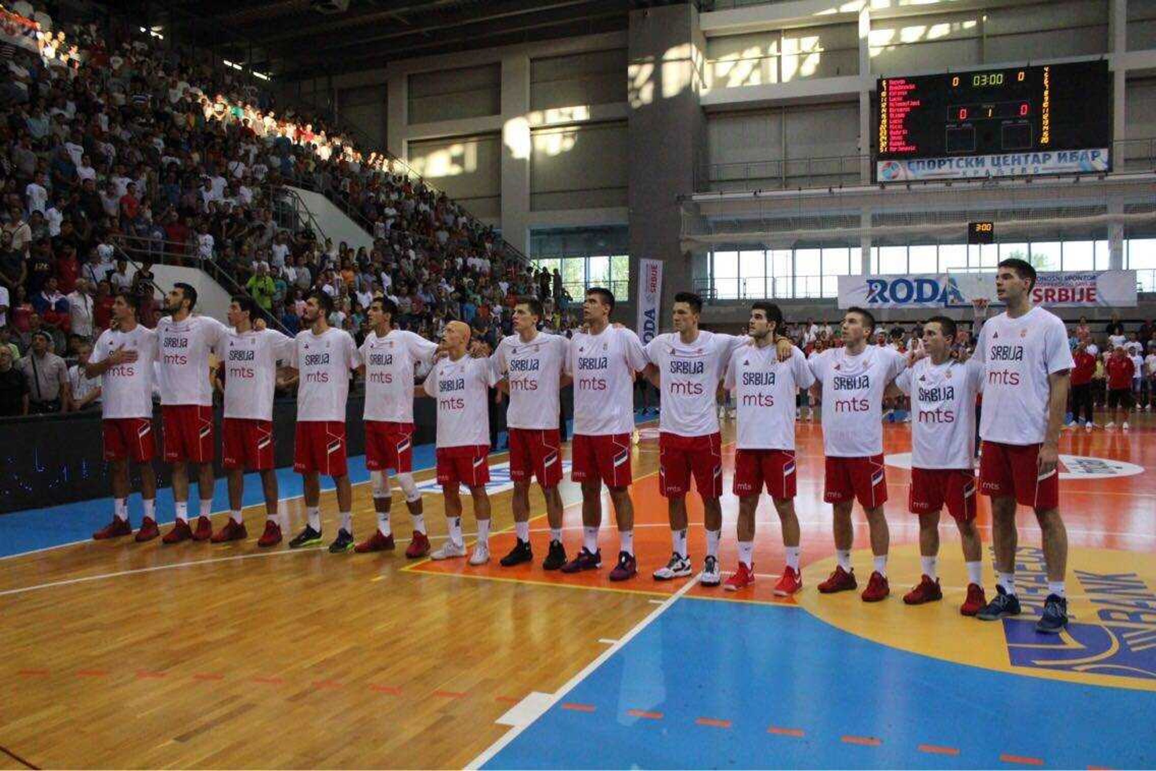 Serbian National Team during the pregame pledge of allegiance.