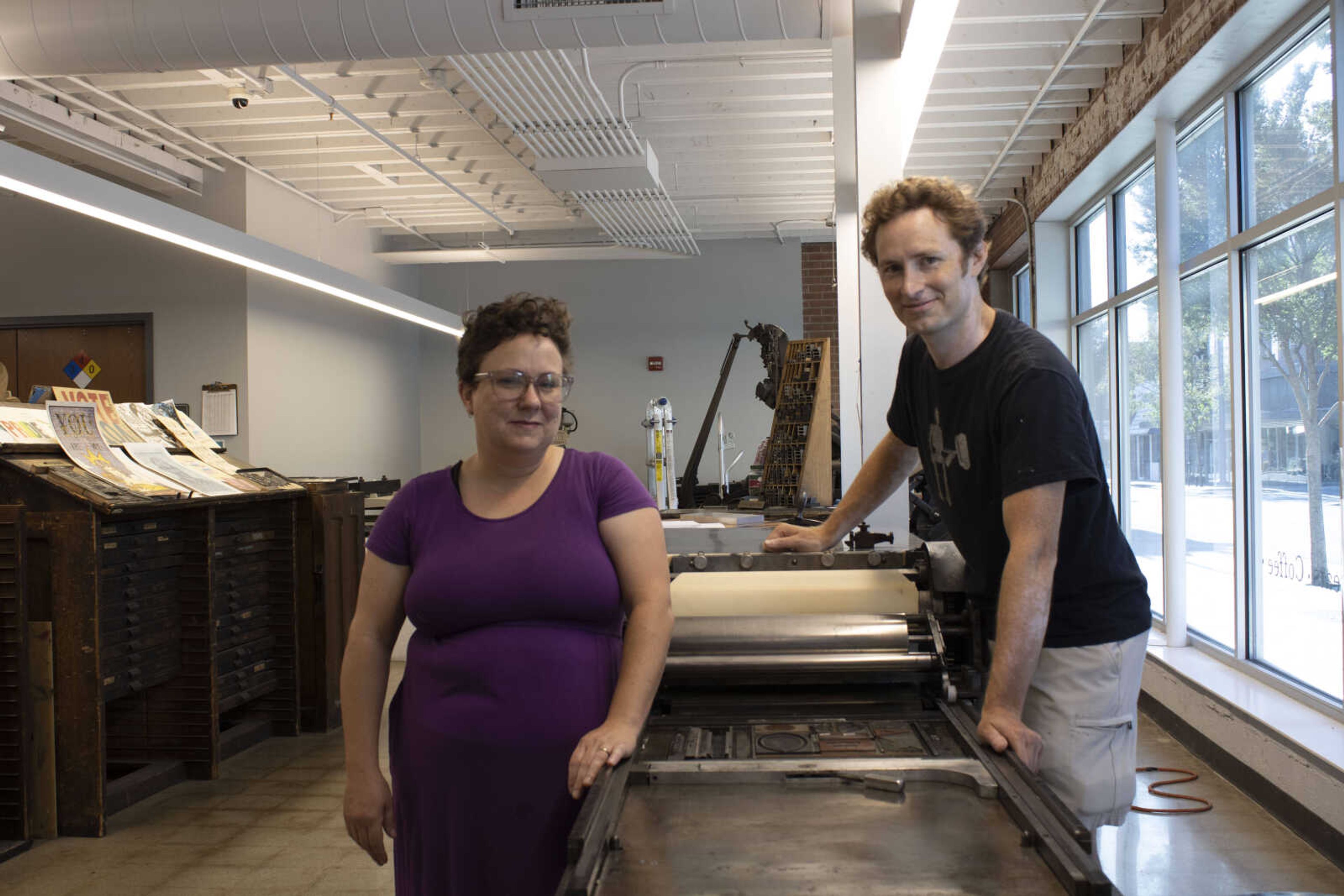 Printmakers and art educators Hannah and Blake Sanders in their studio in Catapult Creative House.