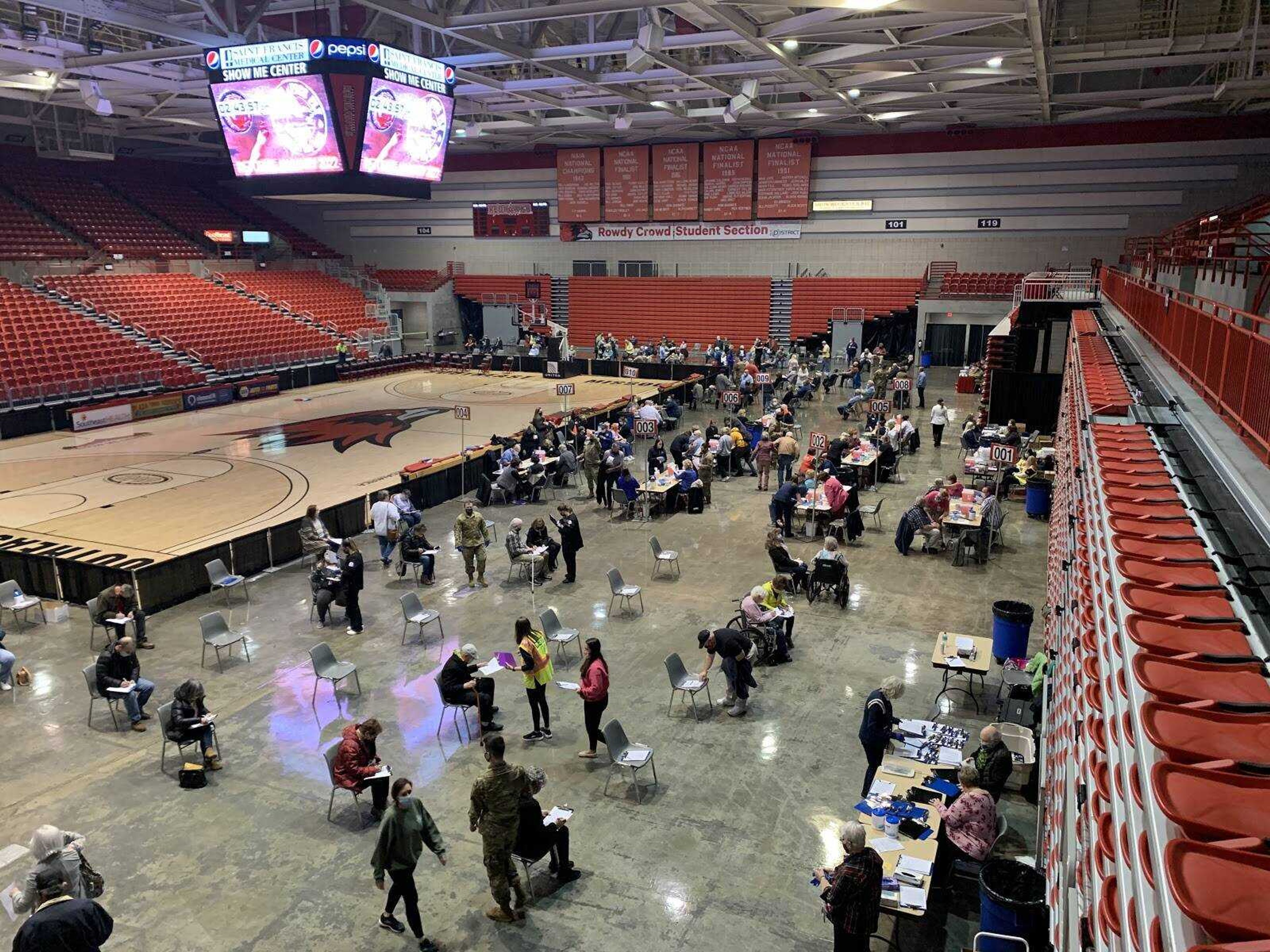 The vaccination floor at the Show Me Center during the mass vaccination clinic on Jan. 29.