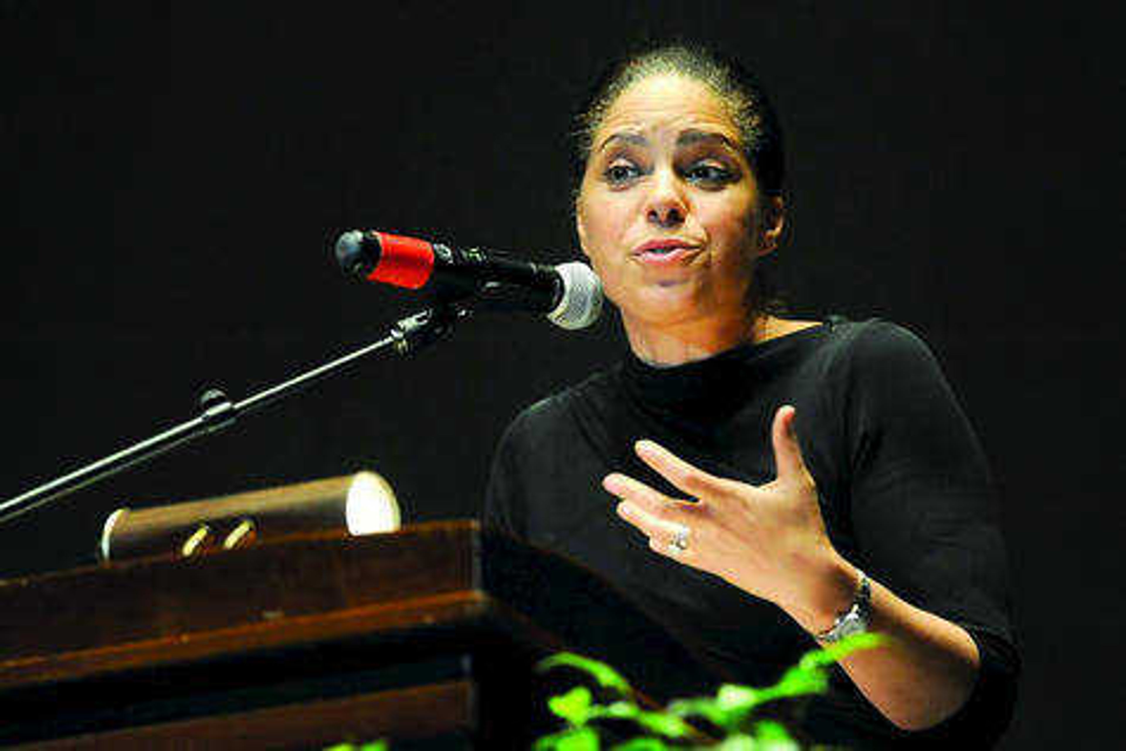 Soledad O'Brien speaks during the Dr. Martin Luther King, Jr. Celebration Dinner Wednesday, Jan. 21, at the Show Me Center in Cape Girardeau. Photo by the Southeast Missourian