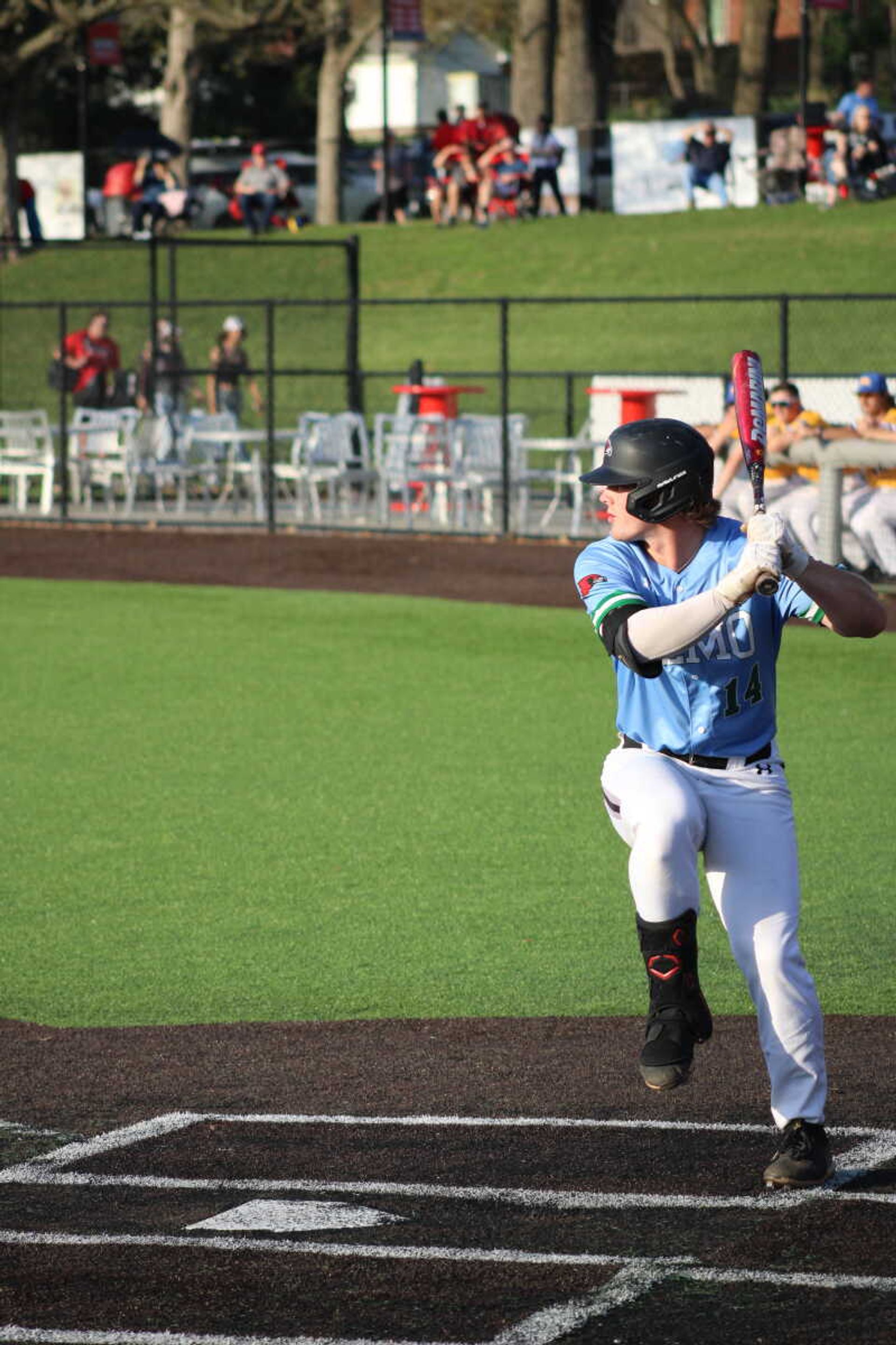 Sophomore third baseman Peyton Leeper readies his swing during the Morehead State matchup on April 23.