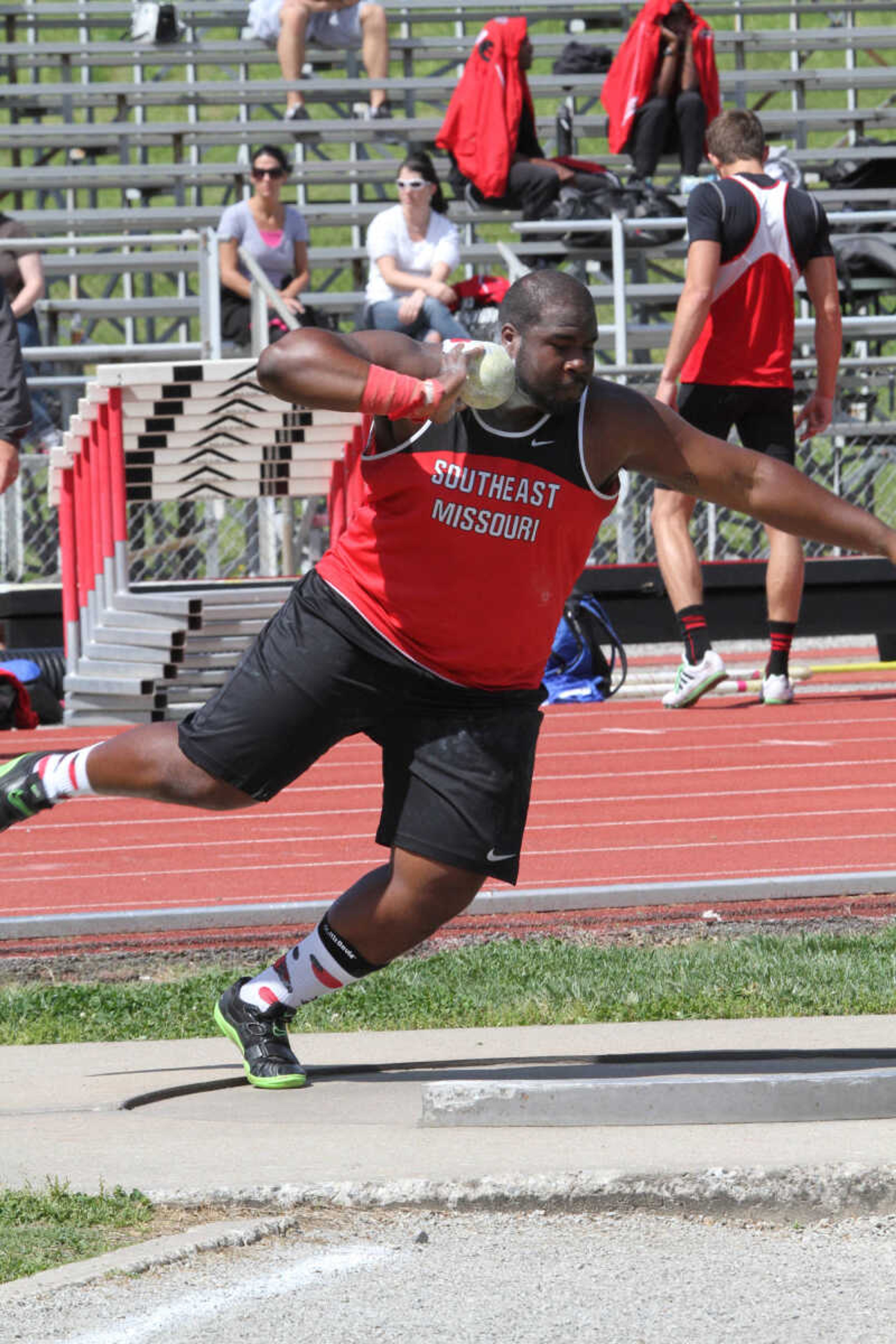 Craig Robinson throws a shot put at the Joey Haines Invitational at the Abe Stuber Track and Field Complex. - Submitted photo
