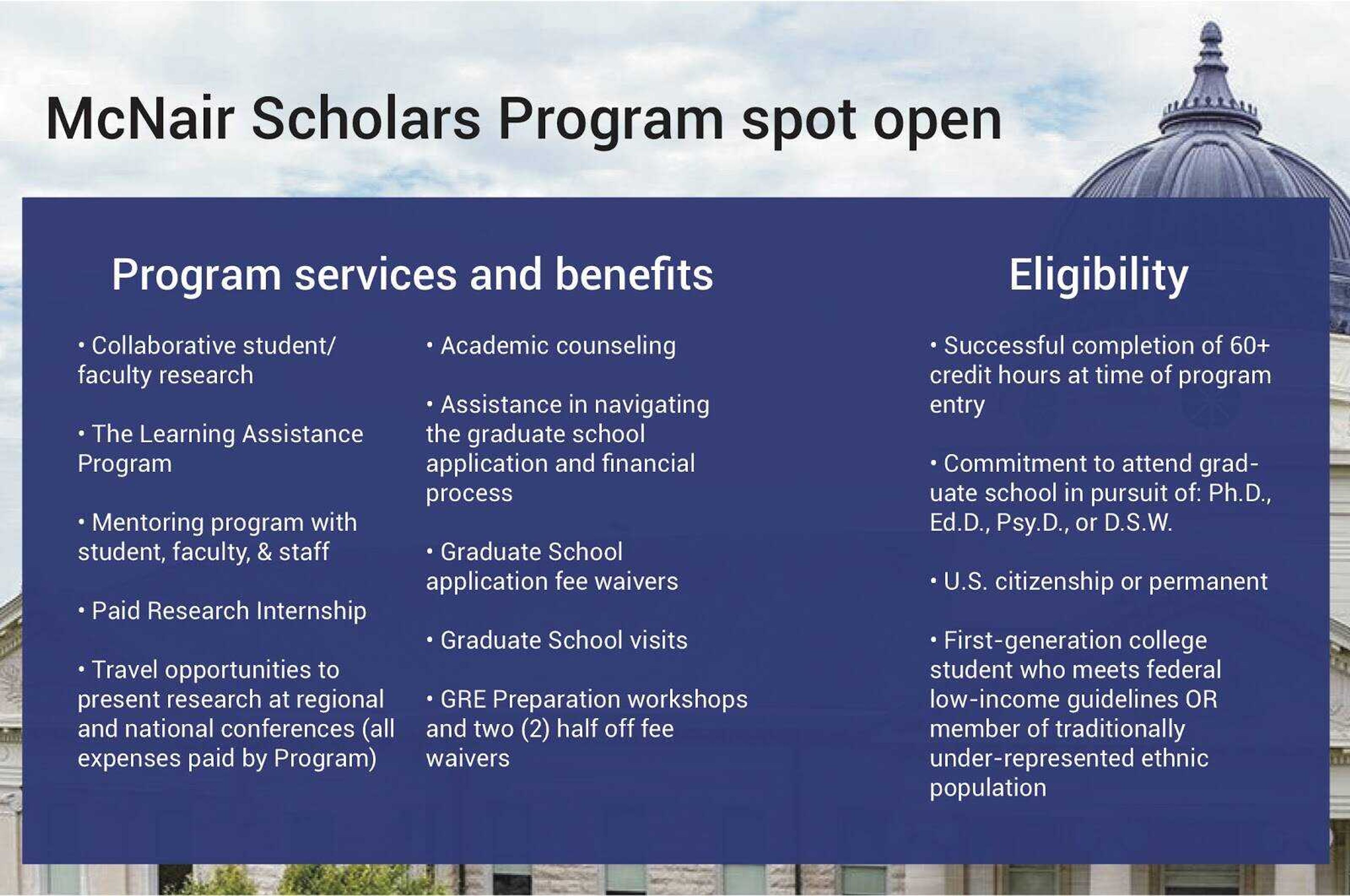One spot up for grabs in 2021-2022 McNair Scholars Program