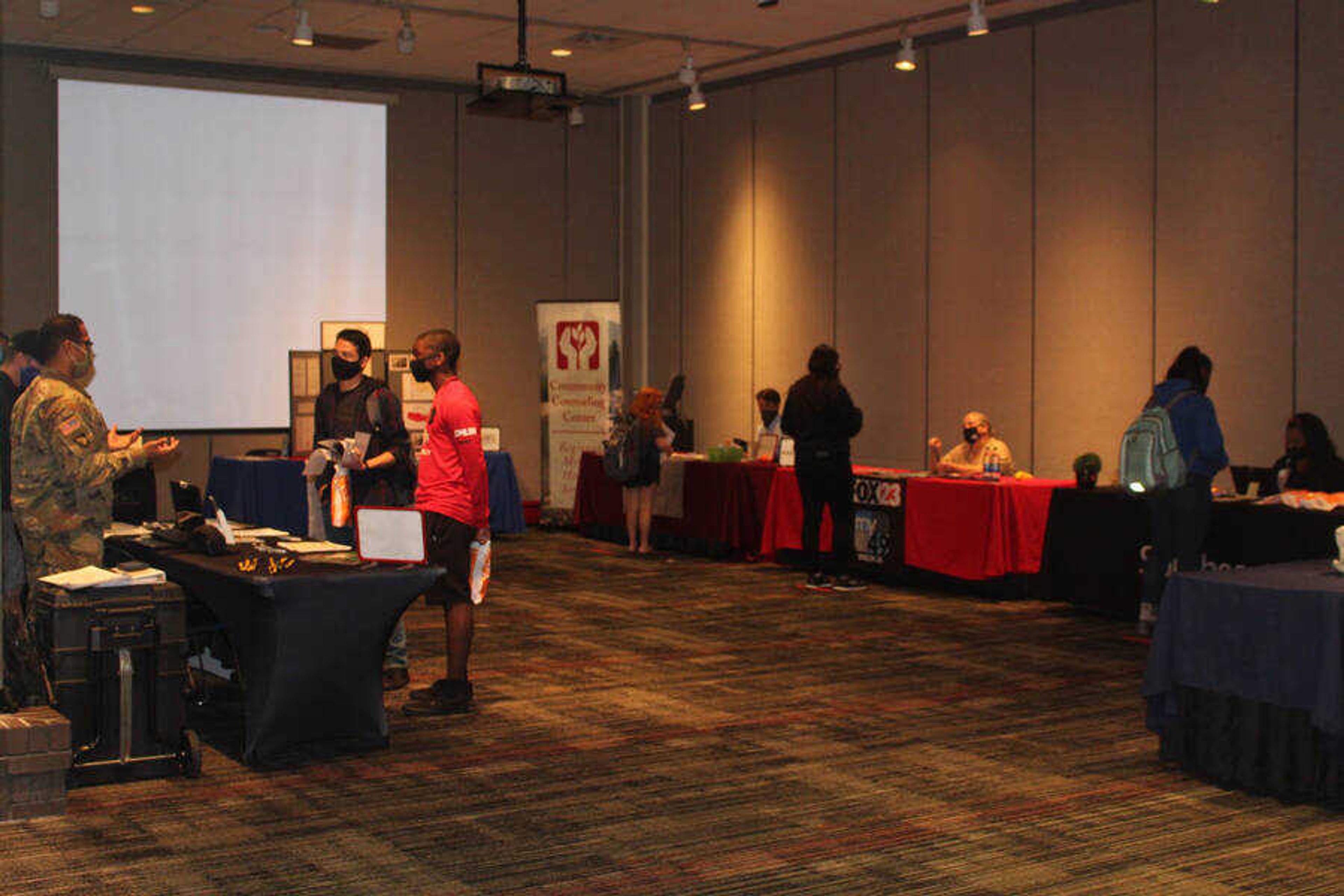 Southeast students meet with potential employers at the Southeast Job Expo in the University Center on Sept. 3, 2020. Members of Southeast’s Career Services greeted expo attendees as they arrived and provided information to students.