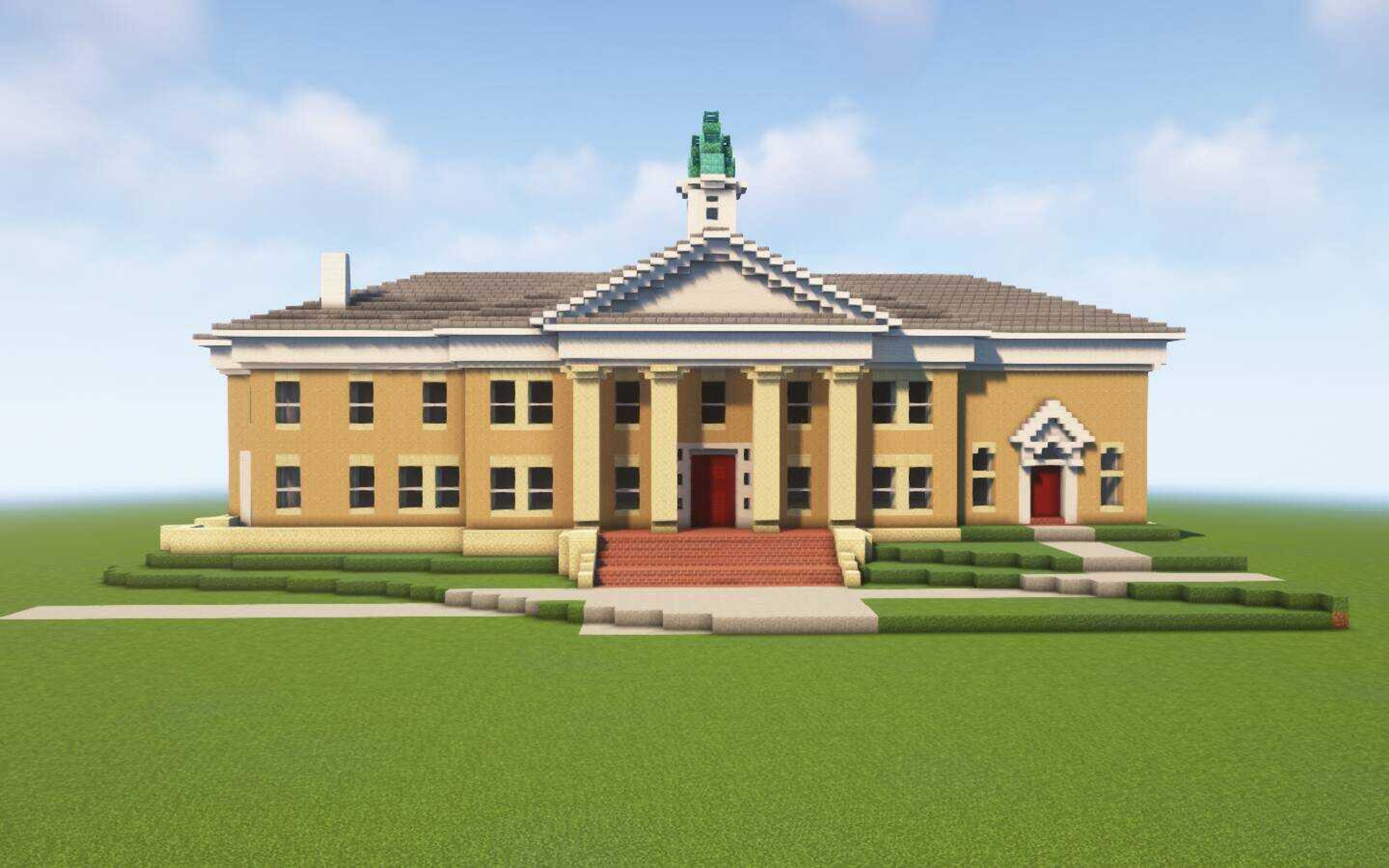 The original recreation of the Baptist Student Center by Claire Humes in May of 2021. Humes was challenged to build this structure by her peers in Game Club.