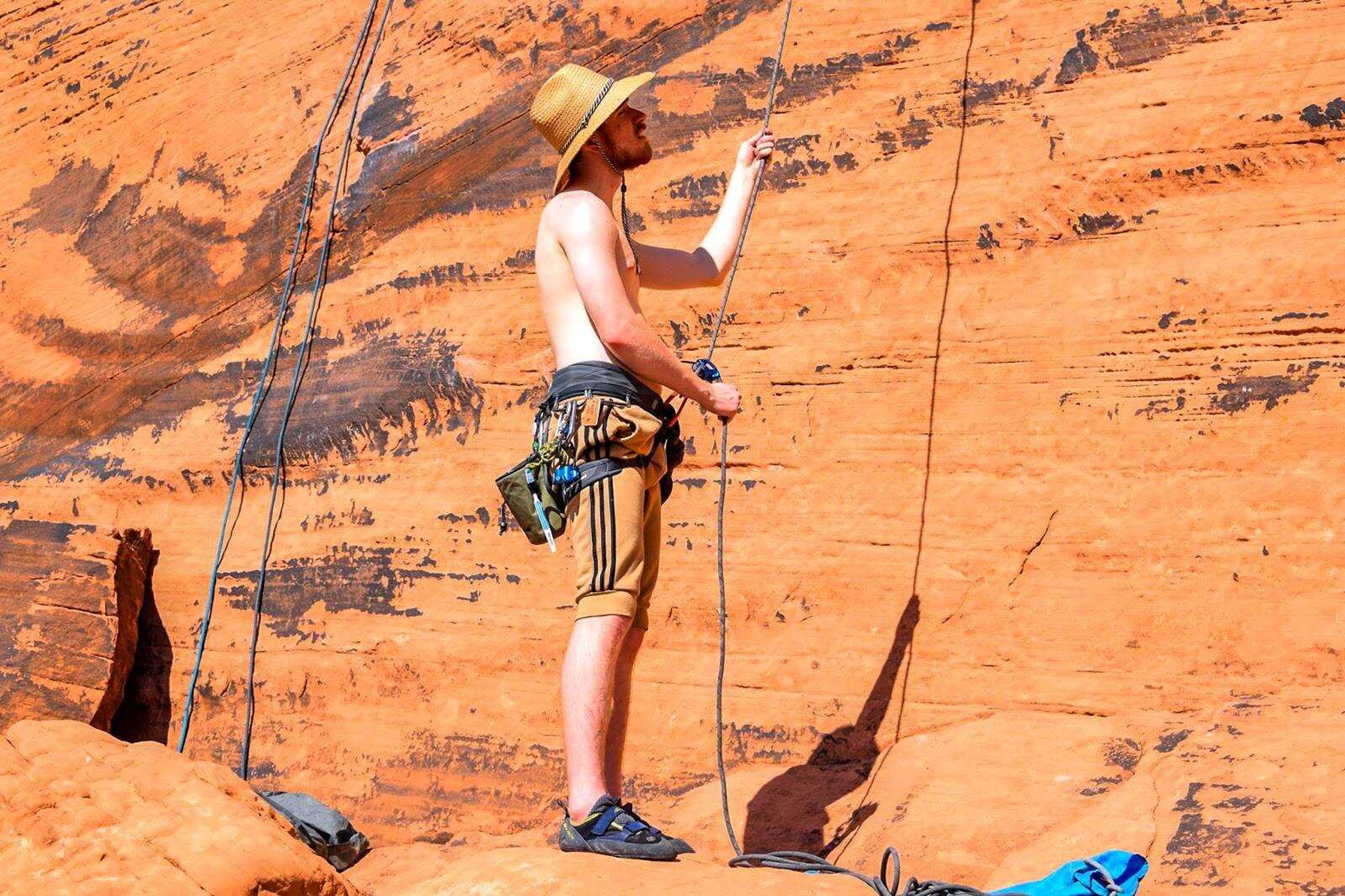 Club President John Bowdle belaying a club member at Red Rocks Conservation Area, Nevada during spring break 2017.