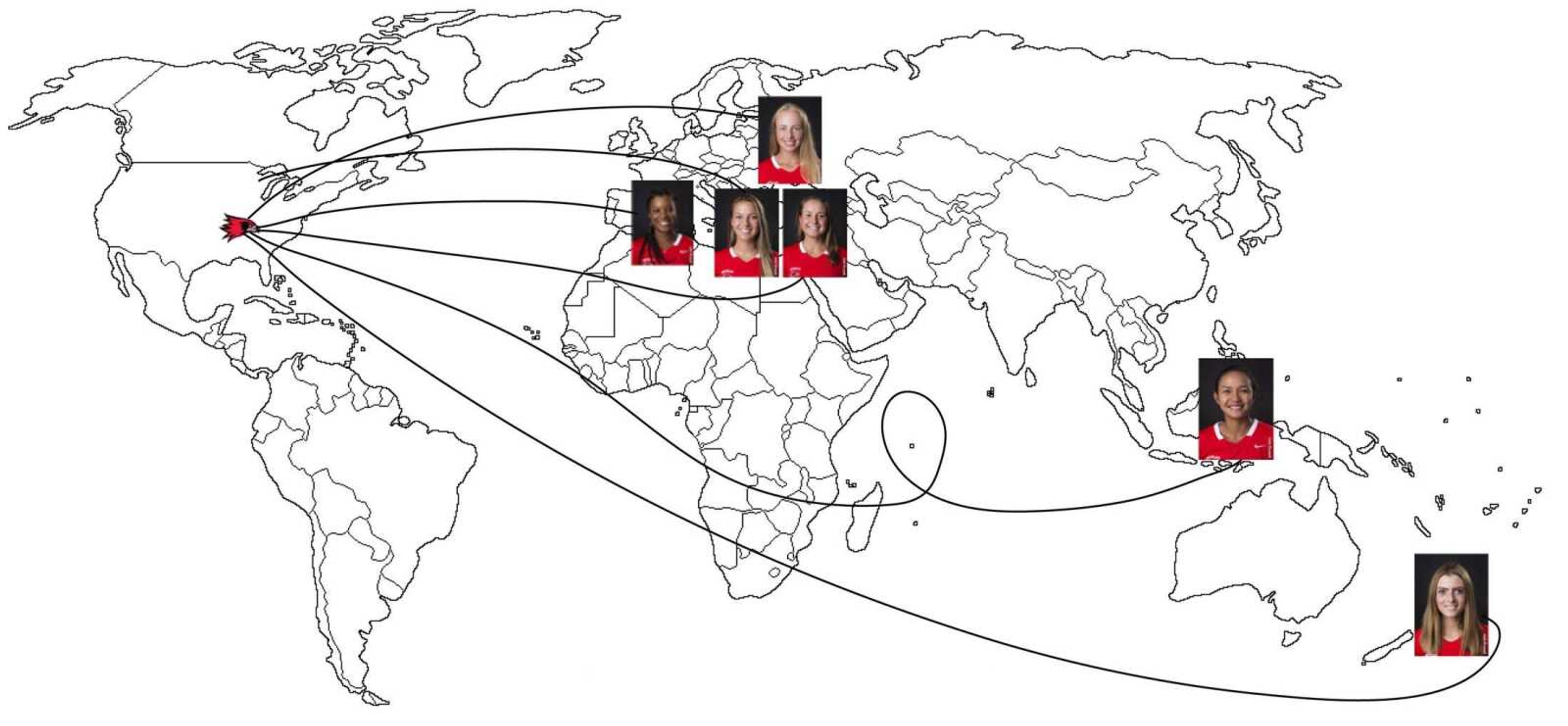 Members of Southeast's tennis team are from six different countries across the globe. Infographic by Riley Hayes