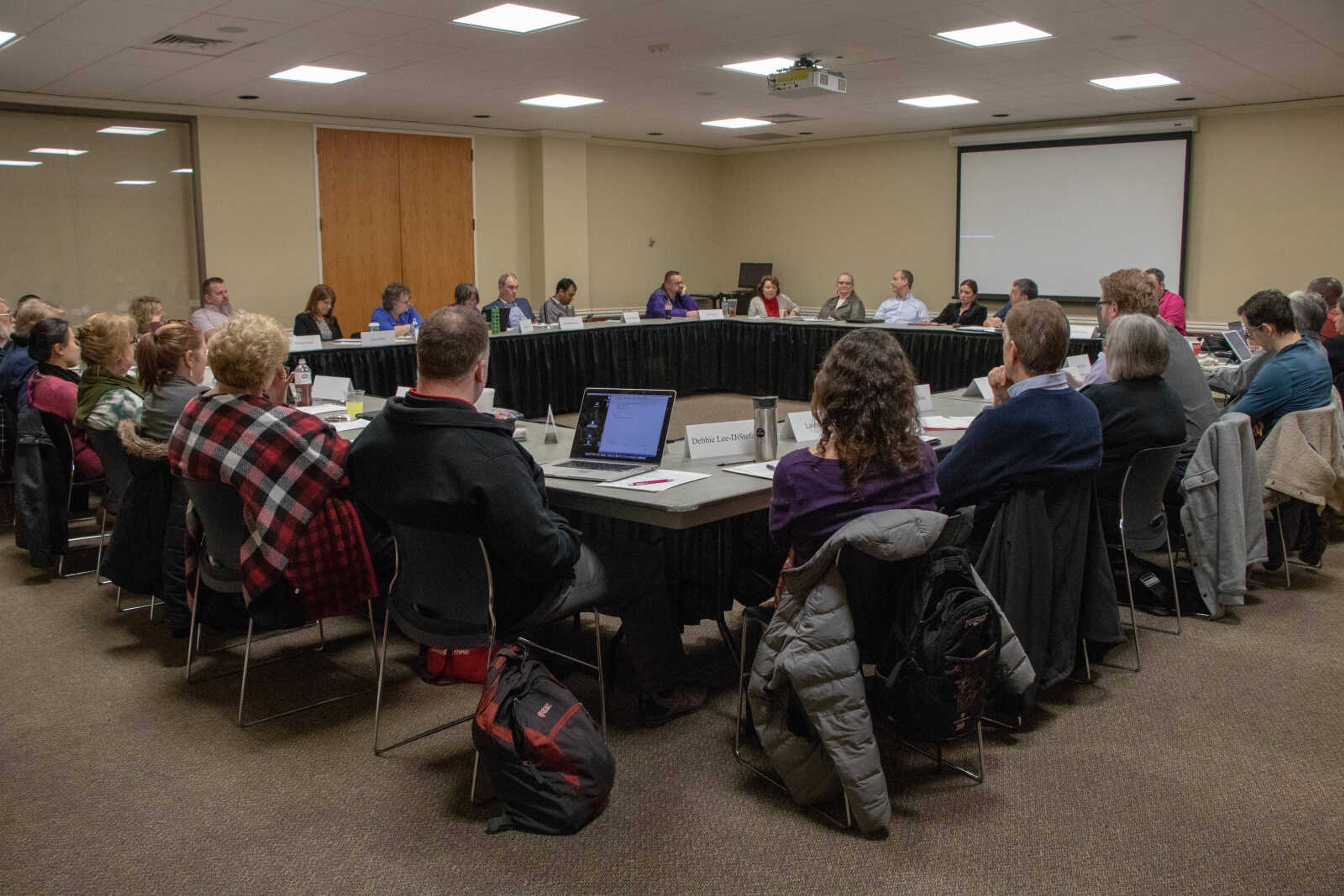 Faculty Senate discussed master courses, copyright infringement and a collegiality policy at its first meeting of the spring semester on Jan. 23.