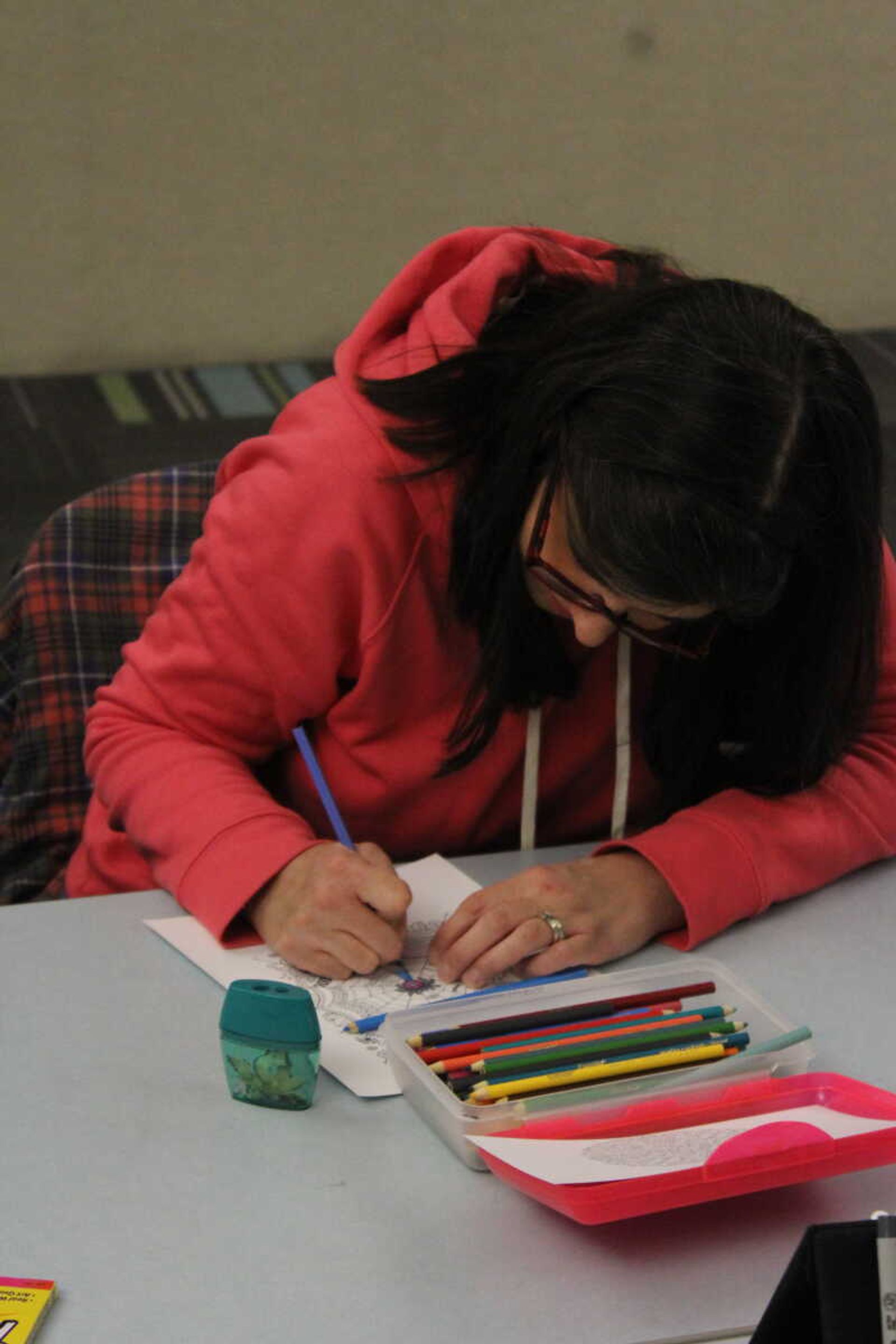 Rachel Kanapp colors in her design at Cape Girardeau Public Library’s “Coloring for Adults” event on Oct. 24.