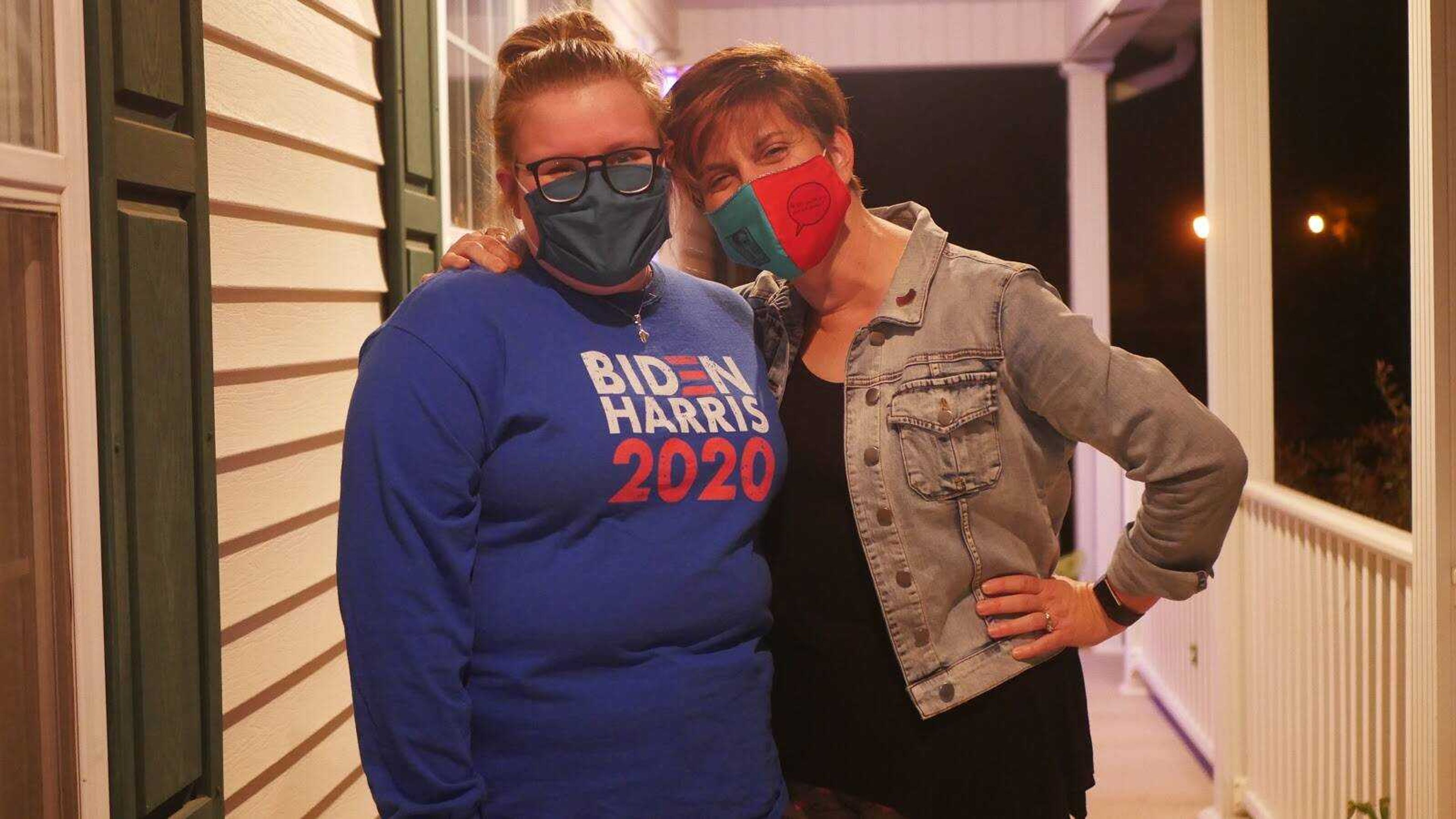 Avery Clubbs (left) and her mother Dr. Brooke Hildebrand Clubbs hosted a family, Biden themed election watch party. 