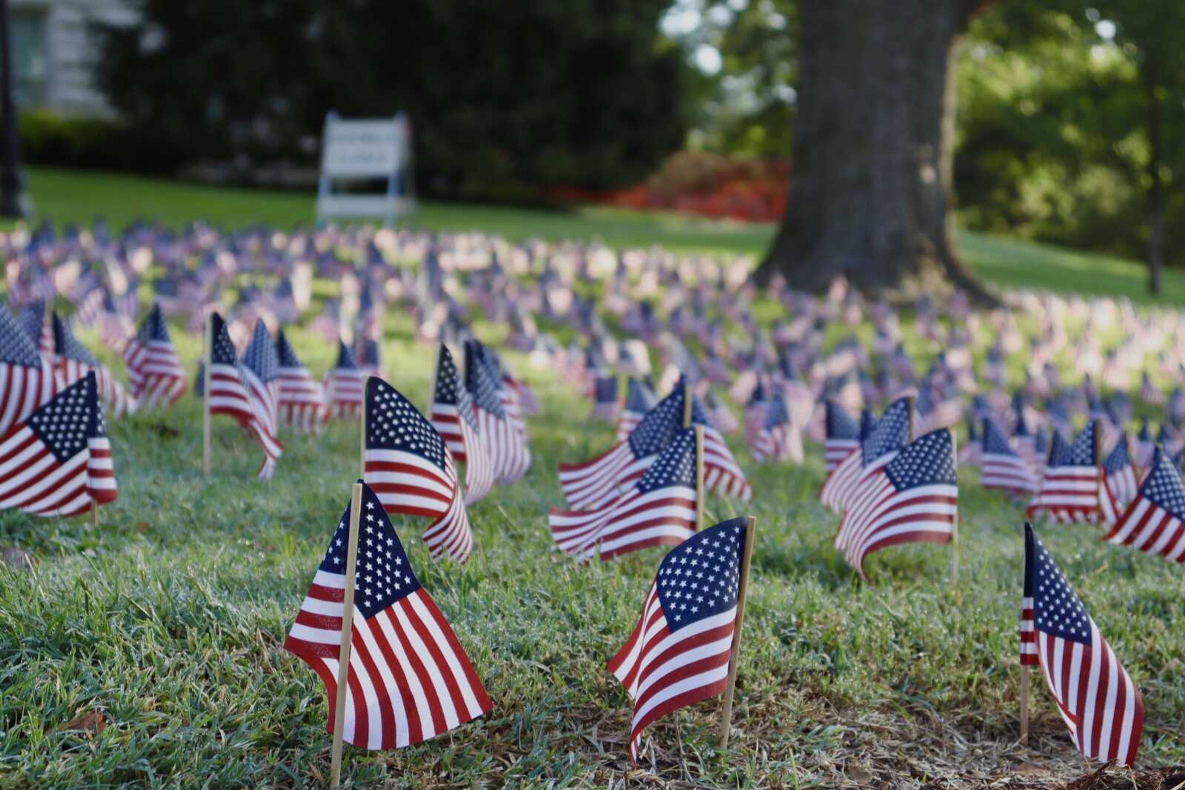 Nearly 3,000 mini American flags were placed in front of Academic Hall for the Annual Patriot Day gathering. The flags represent the 2,977 victims of the Sept. 11 tragedy.