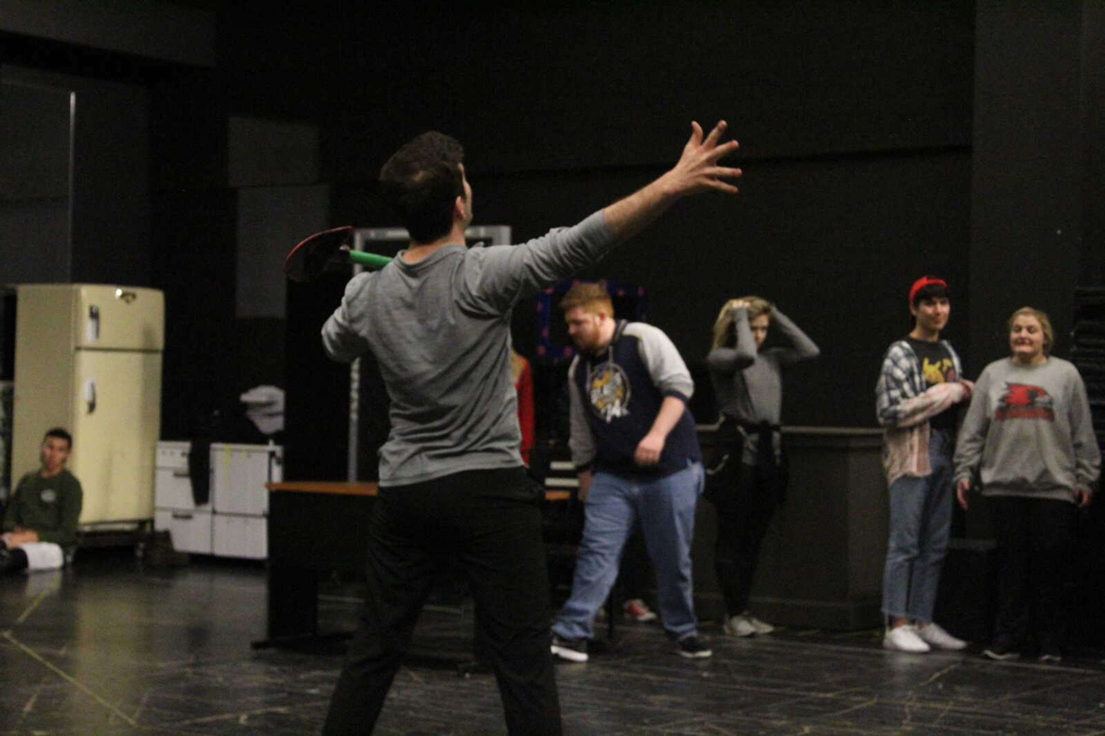 Southeast Senior Jose Alpizar performs as Bert in a rehearsal for the Southeast Missouri State University Production of Mary Poppins. Jan 29.