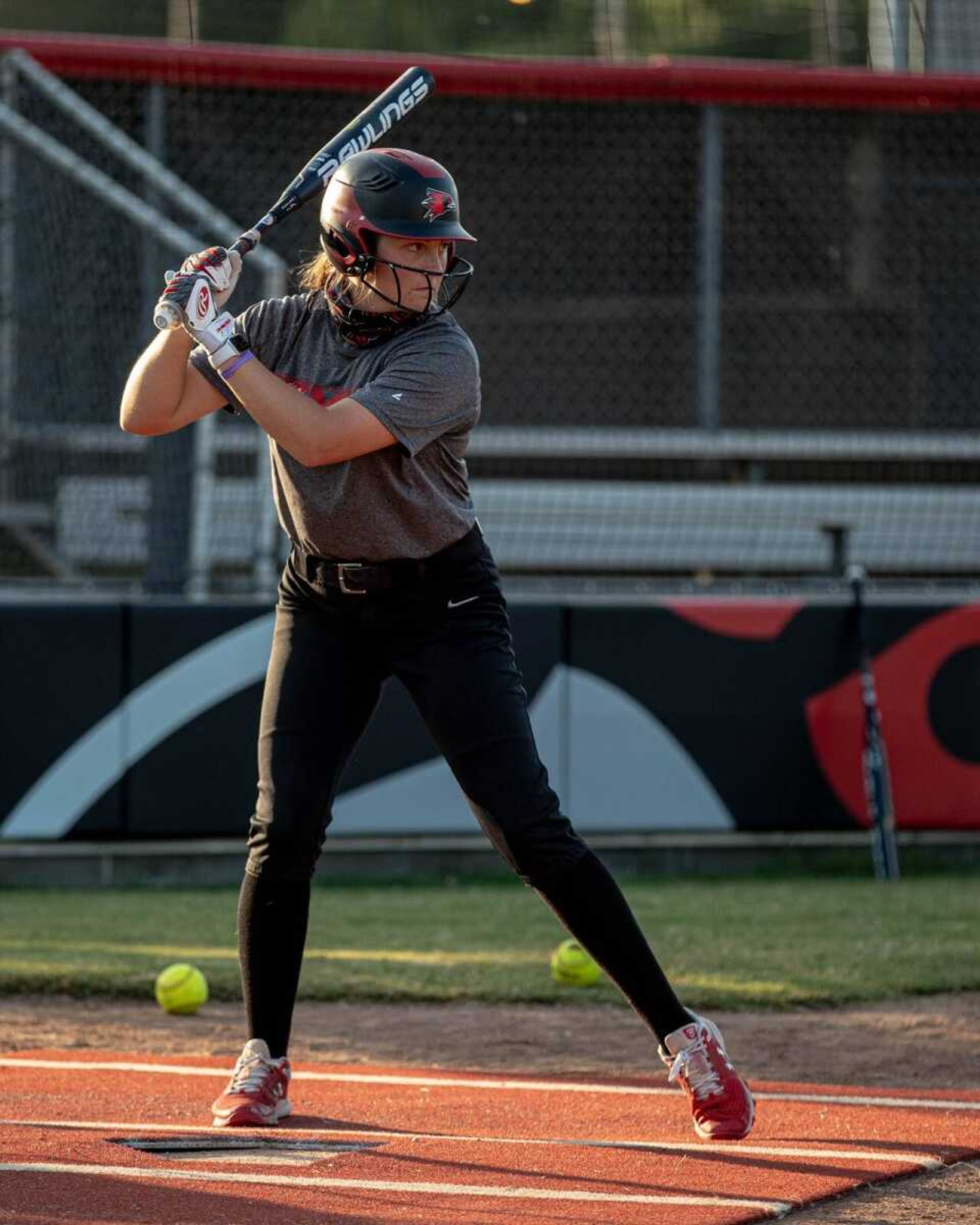 Junior Kaylee Anderson during batting practice on Sept. 21 at the softball complex in Cape Girardeau, Missouri.