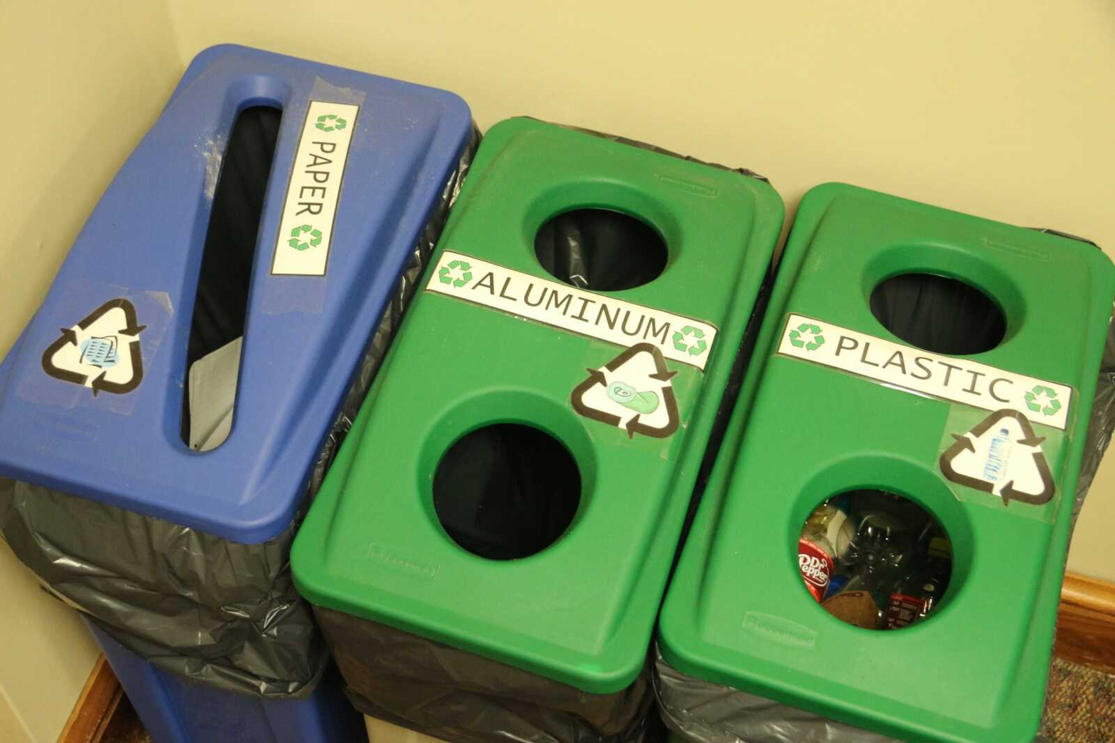 Some of the initiatives for sustainability on campus include reserved parking spaces for those who share a ride to campus and special separated recycling bins.