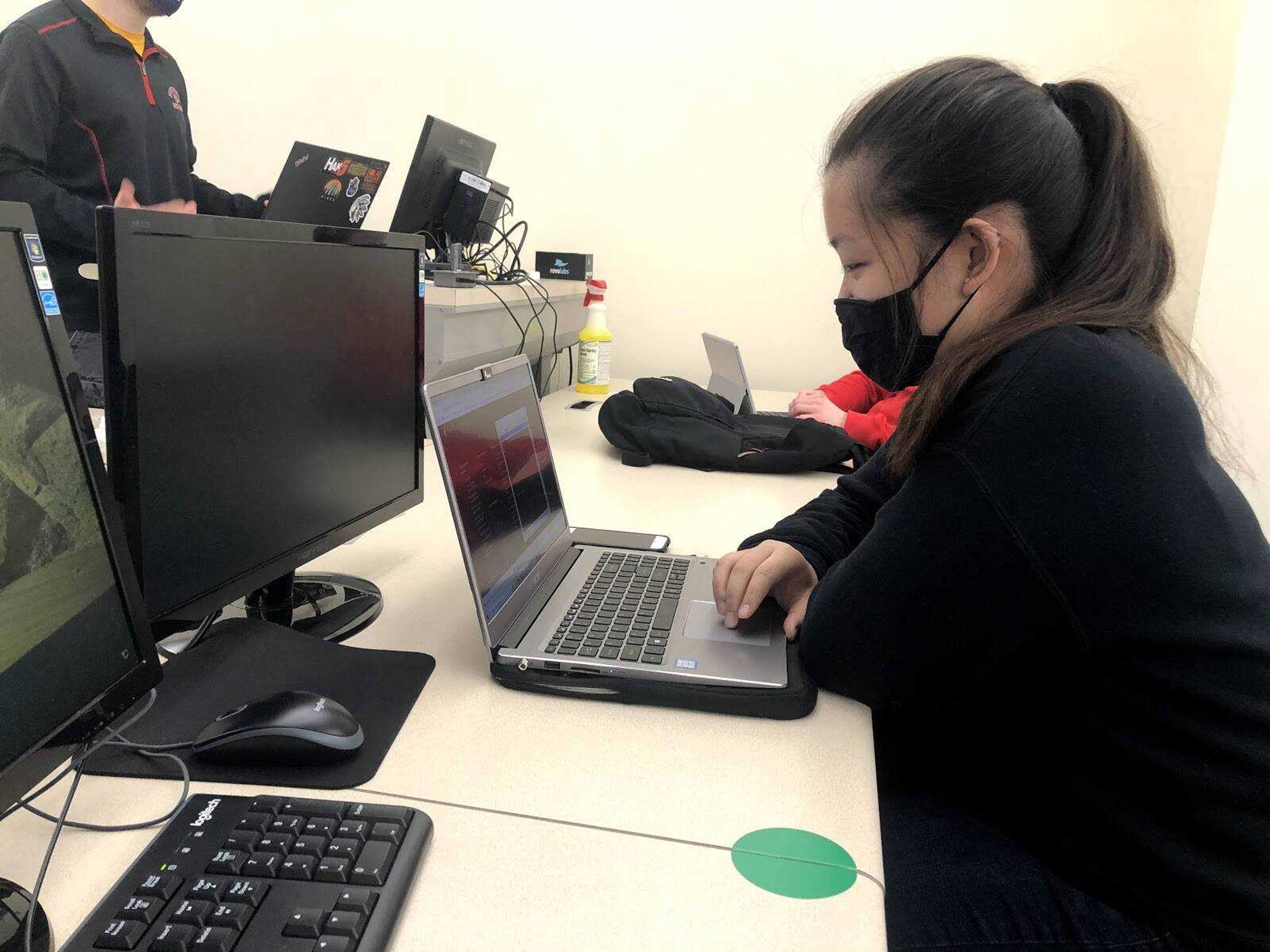 Second-year team member Jennifer Tenholder practices for the Erich J. Spenger Midwest Regional Collegiate Cyber Defense Competition that will be on March 19 and 20.  The Cyber Defense Club practices three days a week to prepare for both the state and regional competition.