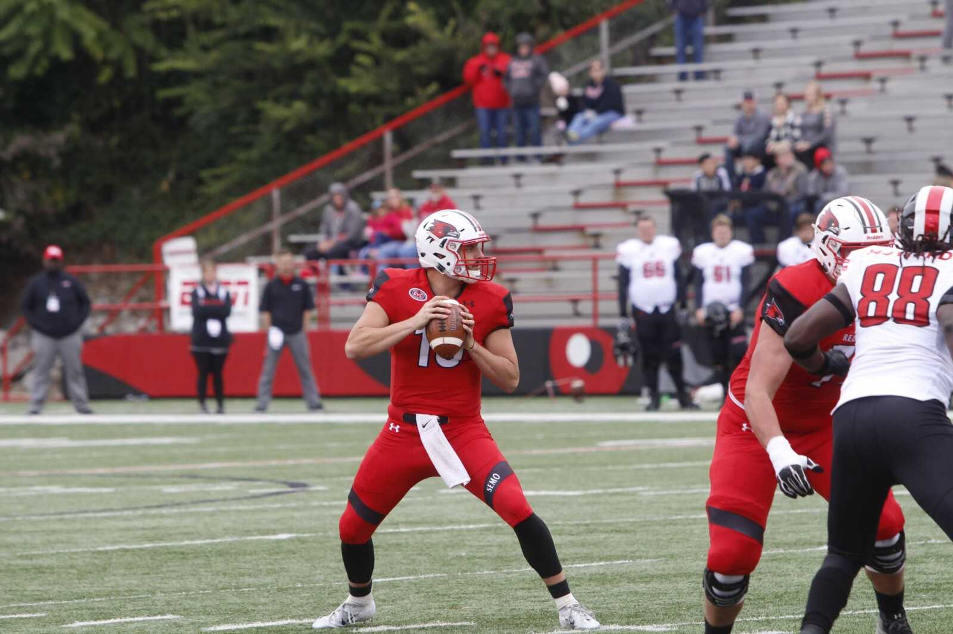 Junior quarterback Daniel Santacaterina drops back to make a play downfield against Austin Peay on Oct. 13.