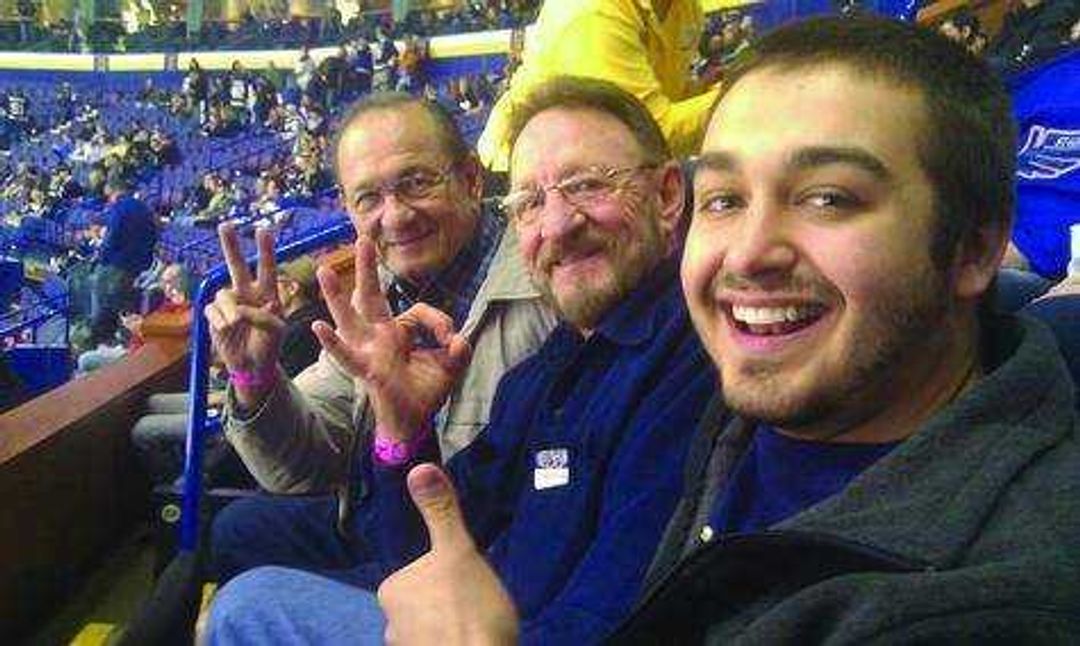 David Belleville (right) with his grandpa (middle) and great uncle at St. Louis Blues hockey game. Submitted photo