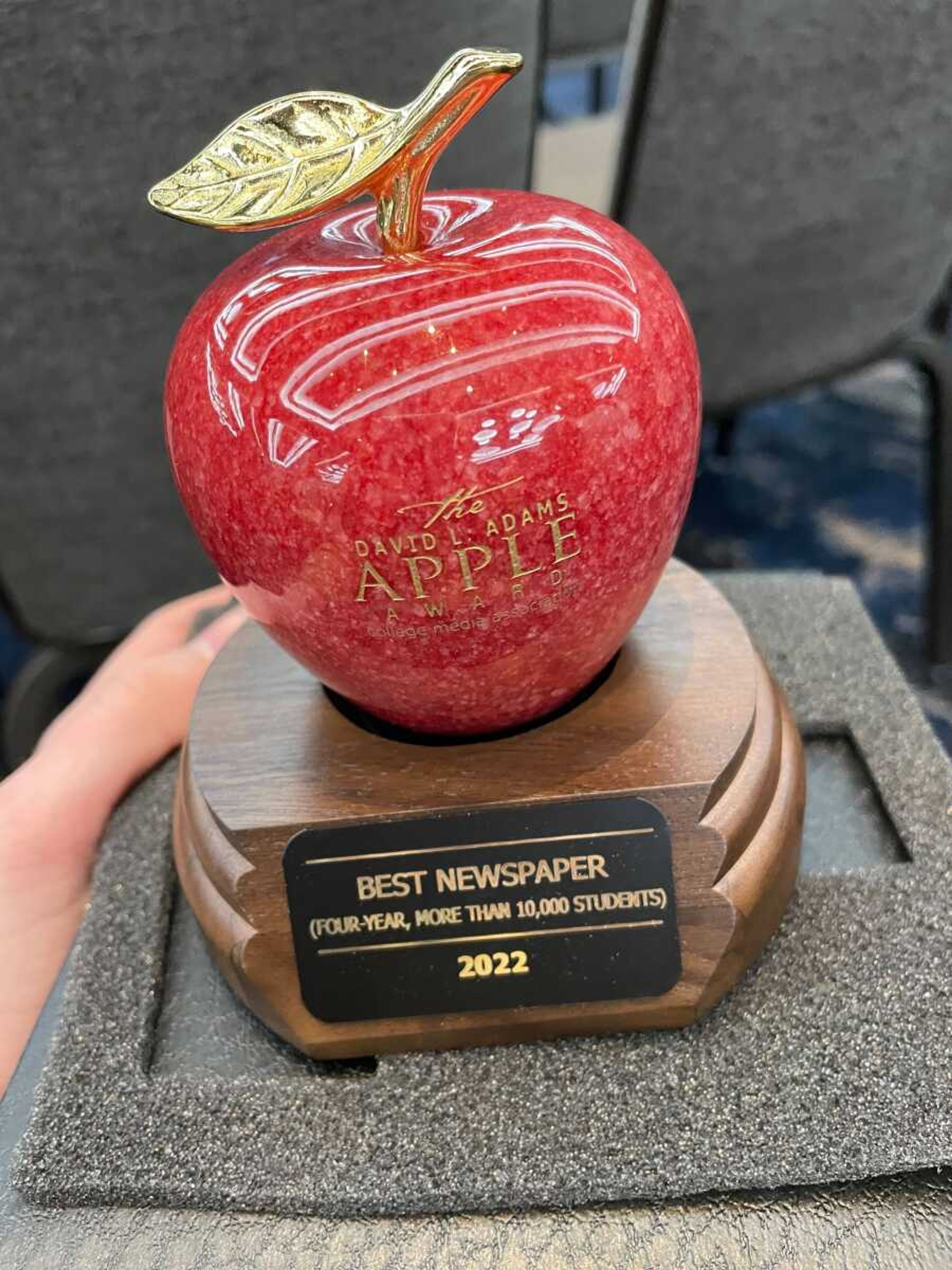 The Southeast Arrow won the David L. Adams Apple award for Best Newspaper of four year schools with over 10,000 Students at the College Media Association Convention in New York City.
