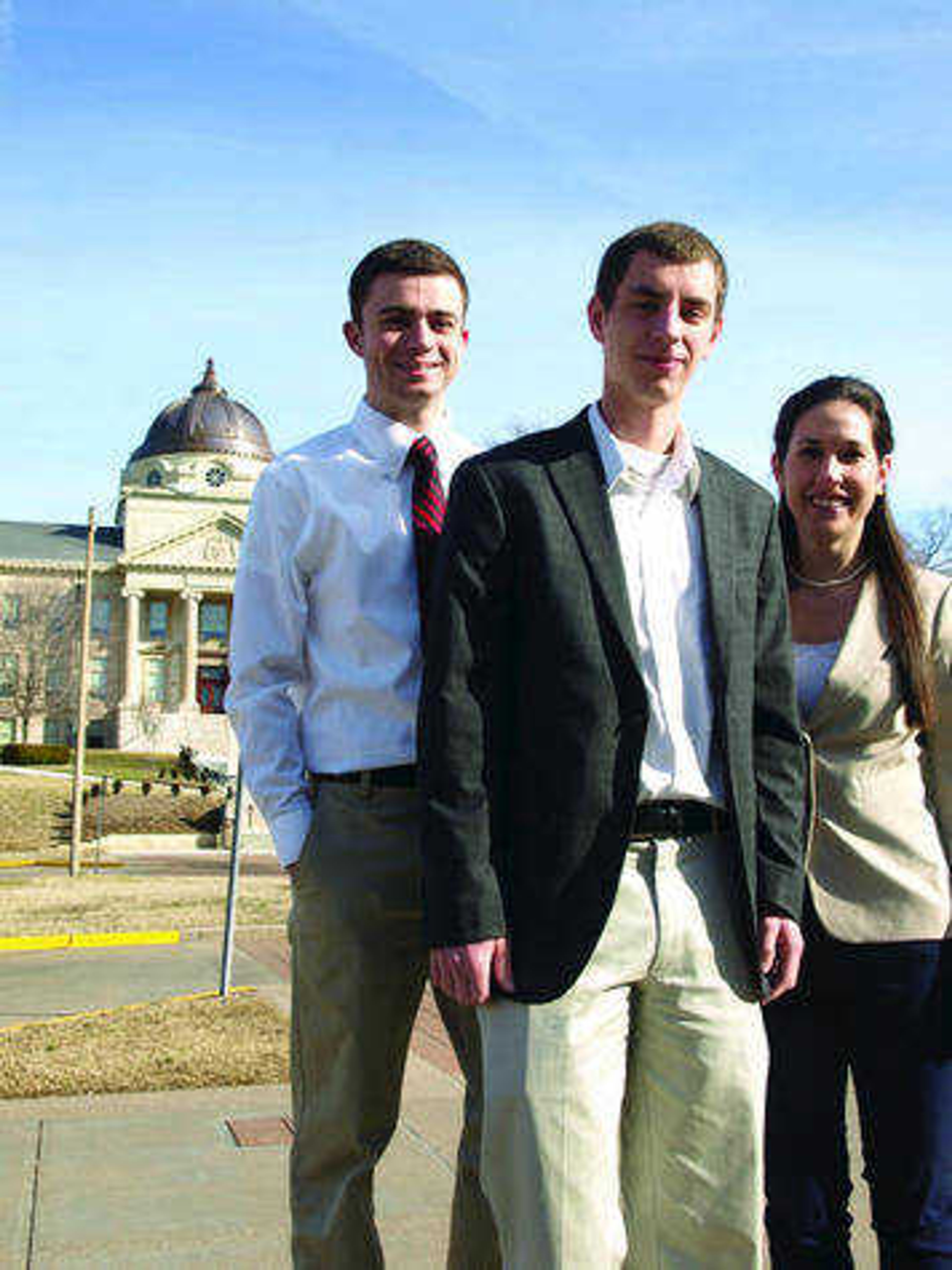 The current Student Government Association executive board members from left to right: Tyler Sayer, Caleb Cockrill and Kelsey Orf. SGA elections will take place March 31 and April 1. Submitted photo
