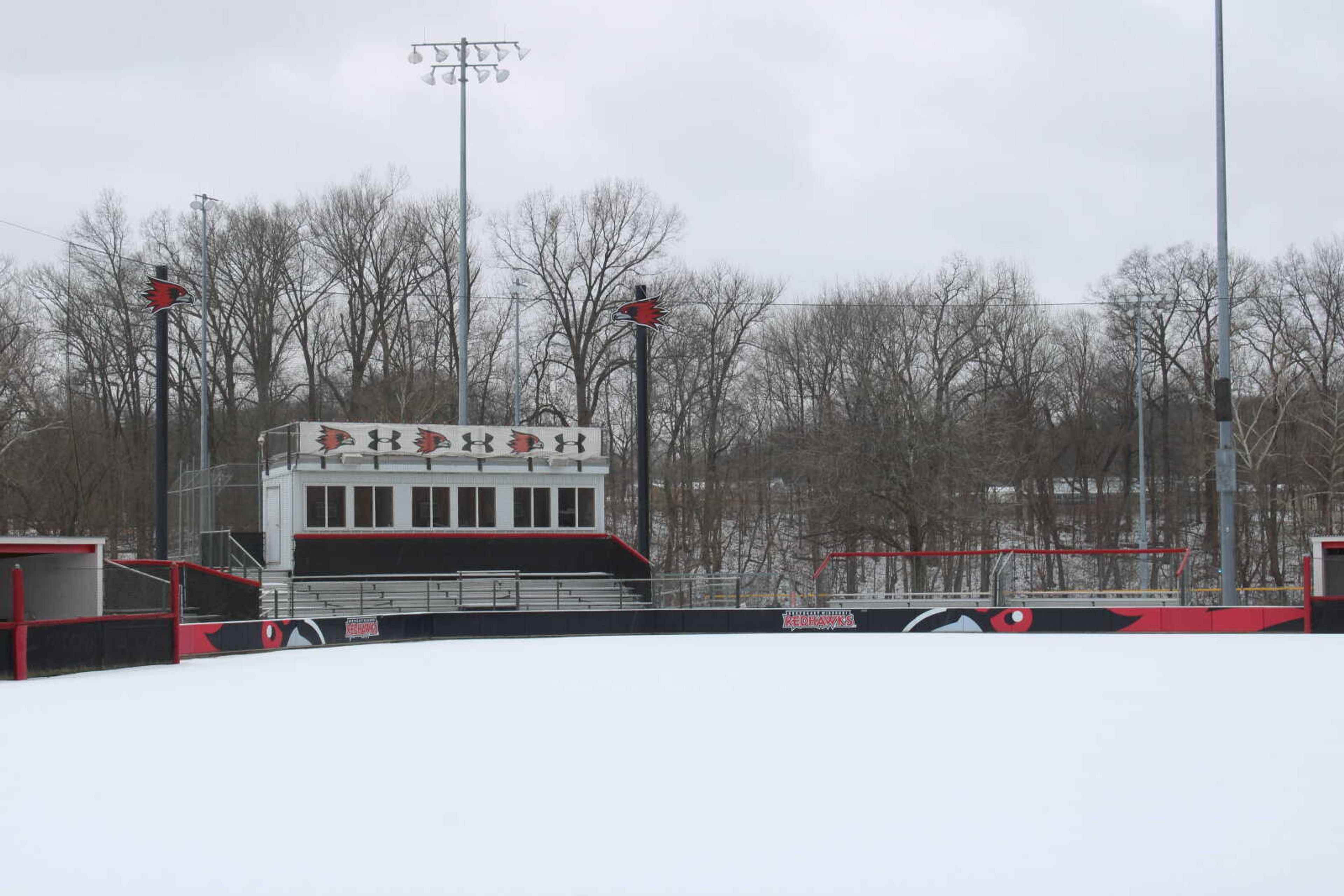 The Southeast softball field rests under an untouched blanket of snow after the winter weather event on Feb. 3. Classes were canceled and campus offices closed due to the inclement weather.