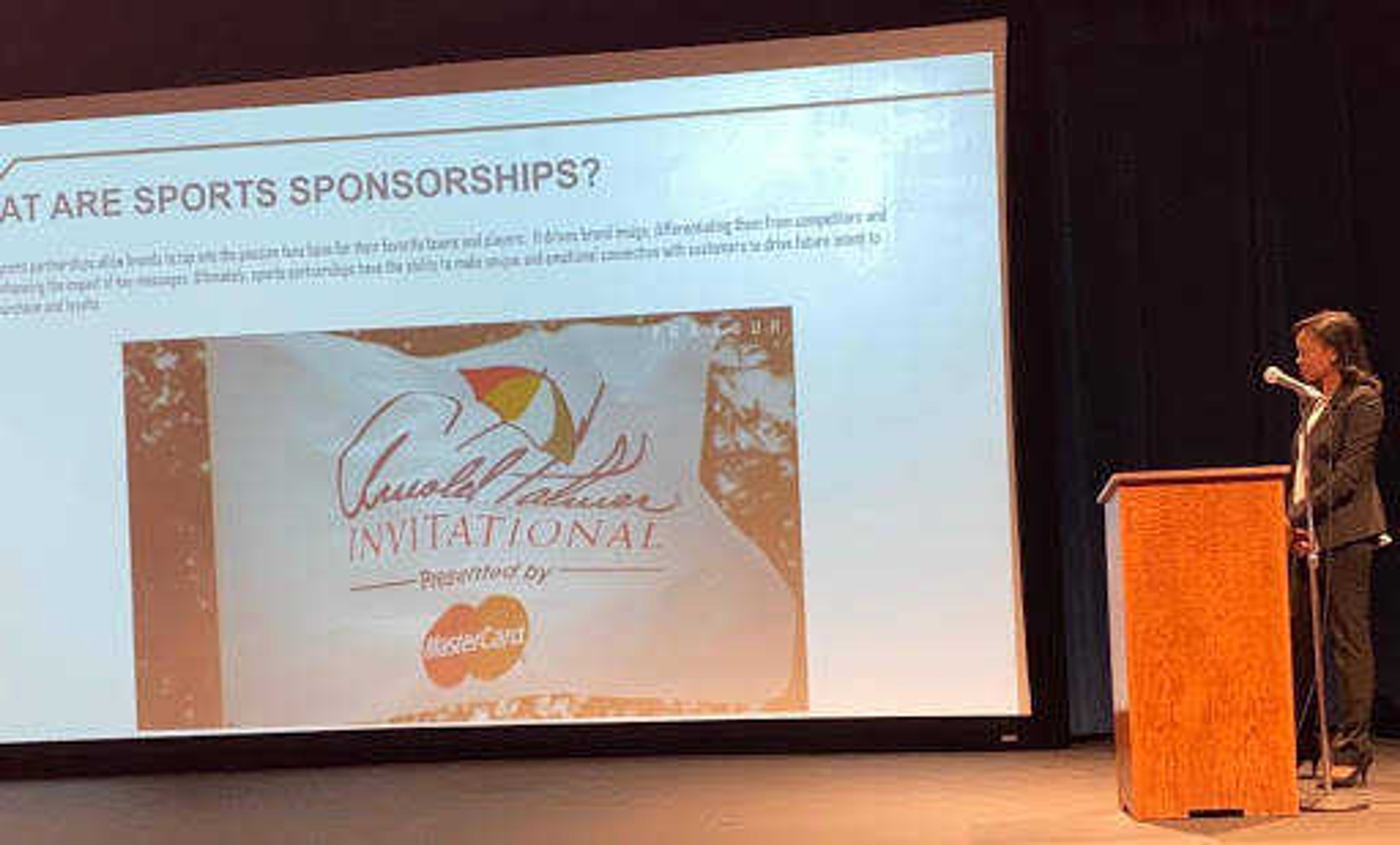 Kyra Joiner provides visual aid with her presentation at the annual Michael Davis Lecture in Rose Theatre on Monday, Feb. 3.