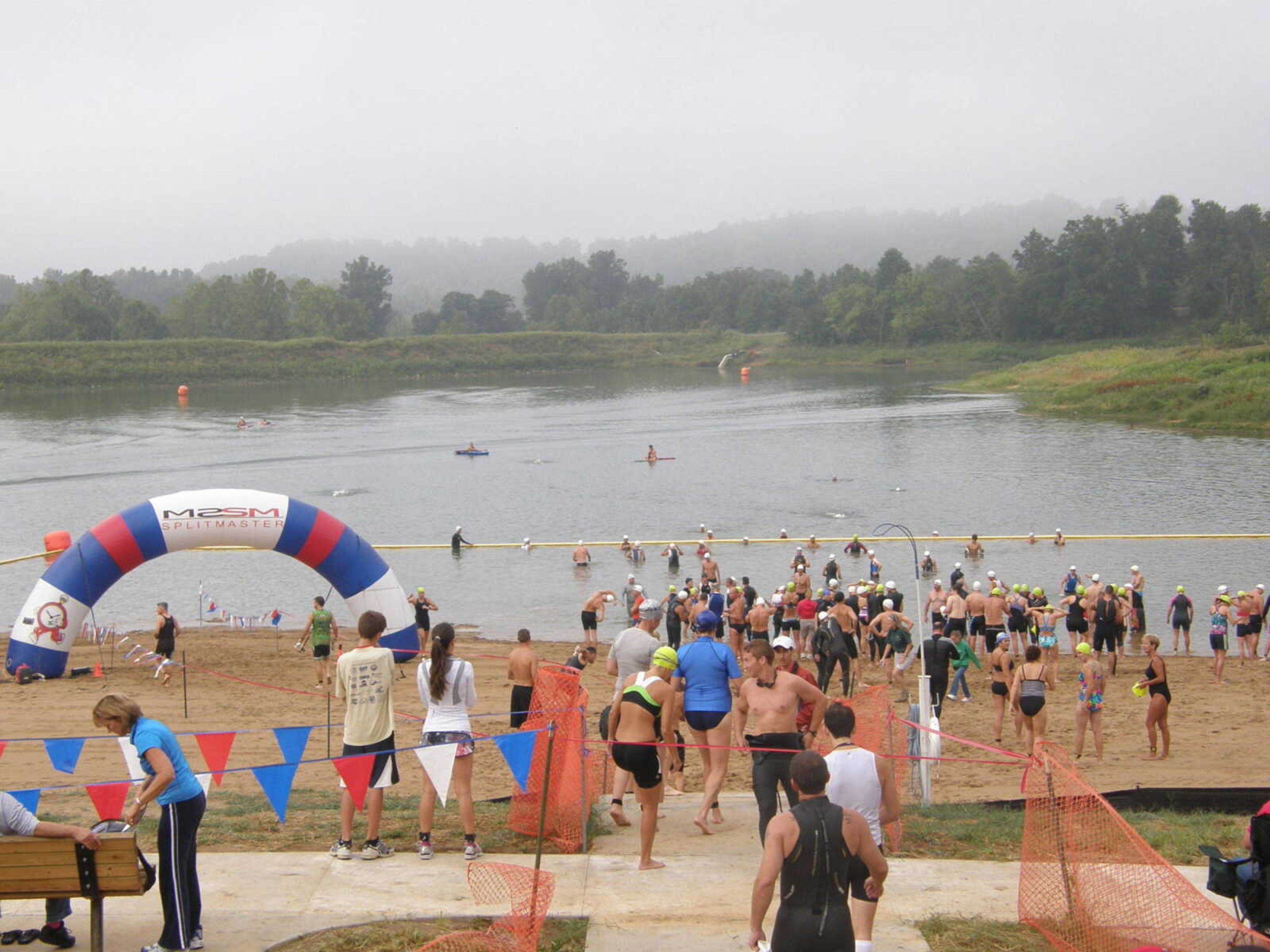 Participants line up to begin the 
swimming portion of the Trail of Tears Triathlon. - Submitted photo