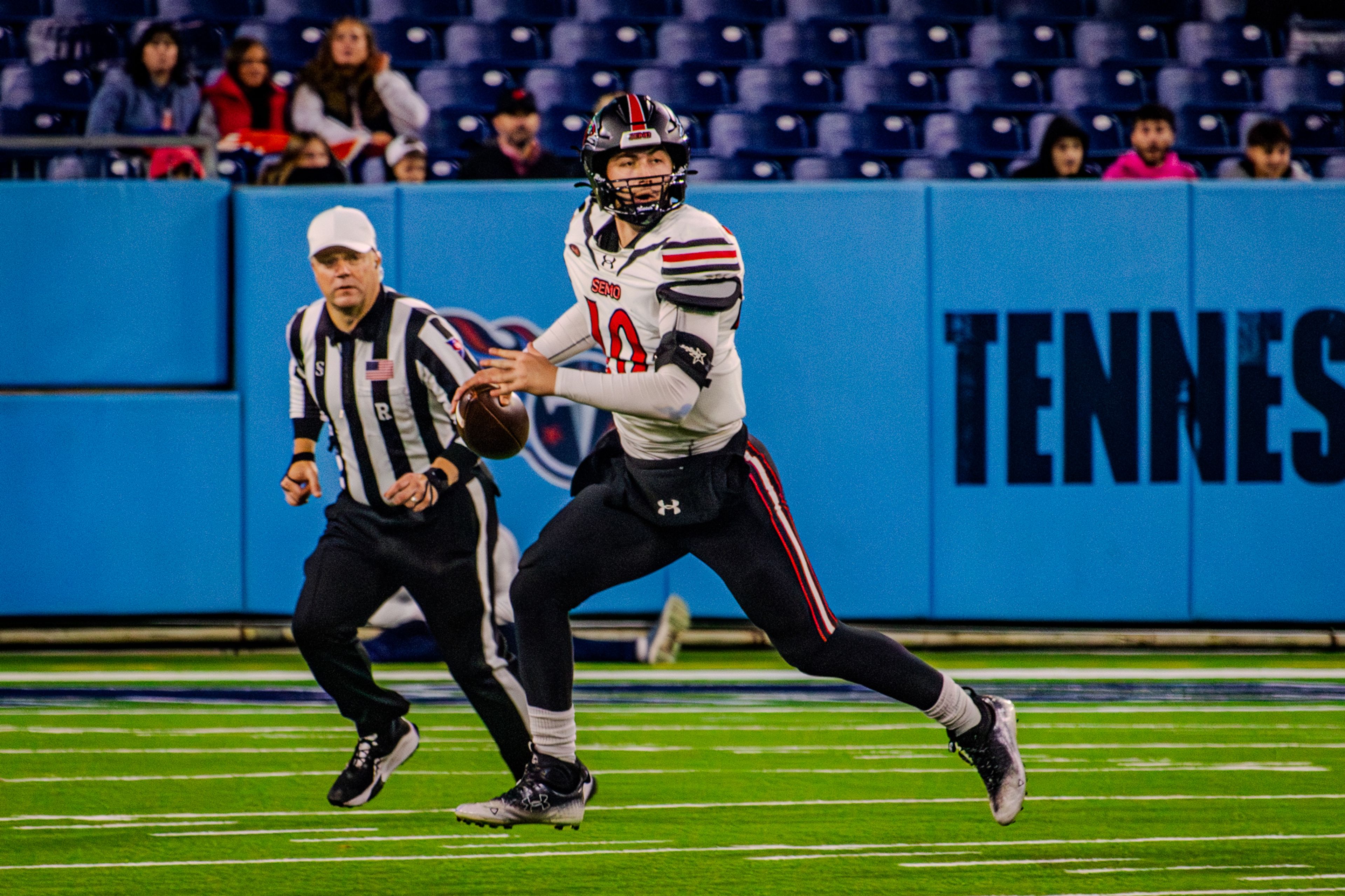 Senior quarterback Paxton DeLaurent looks for a pass against TSU.