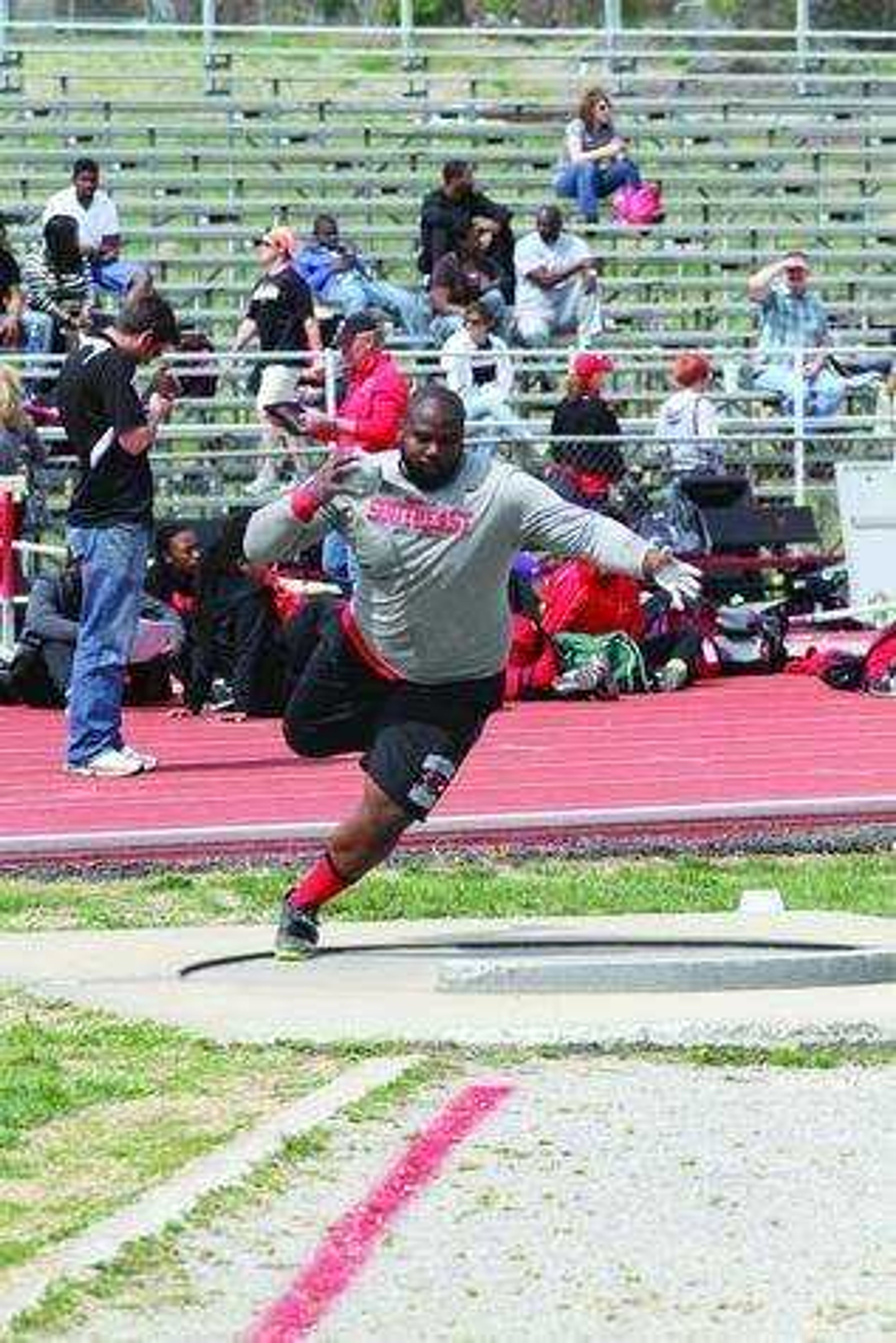 Southeast senior thrower Craig Robinson competes in the shot put. Photo submitted by Marc Mahnke