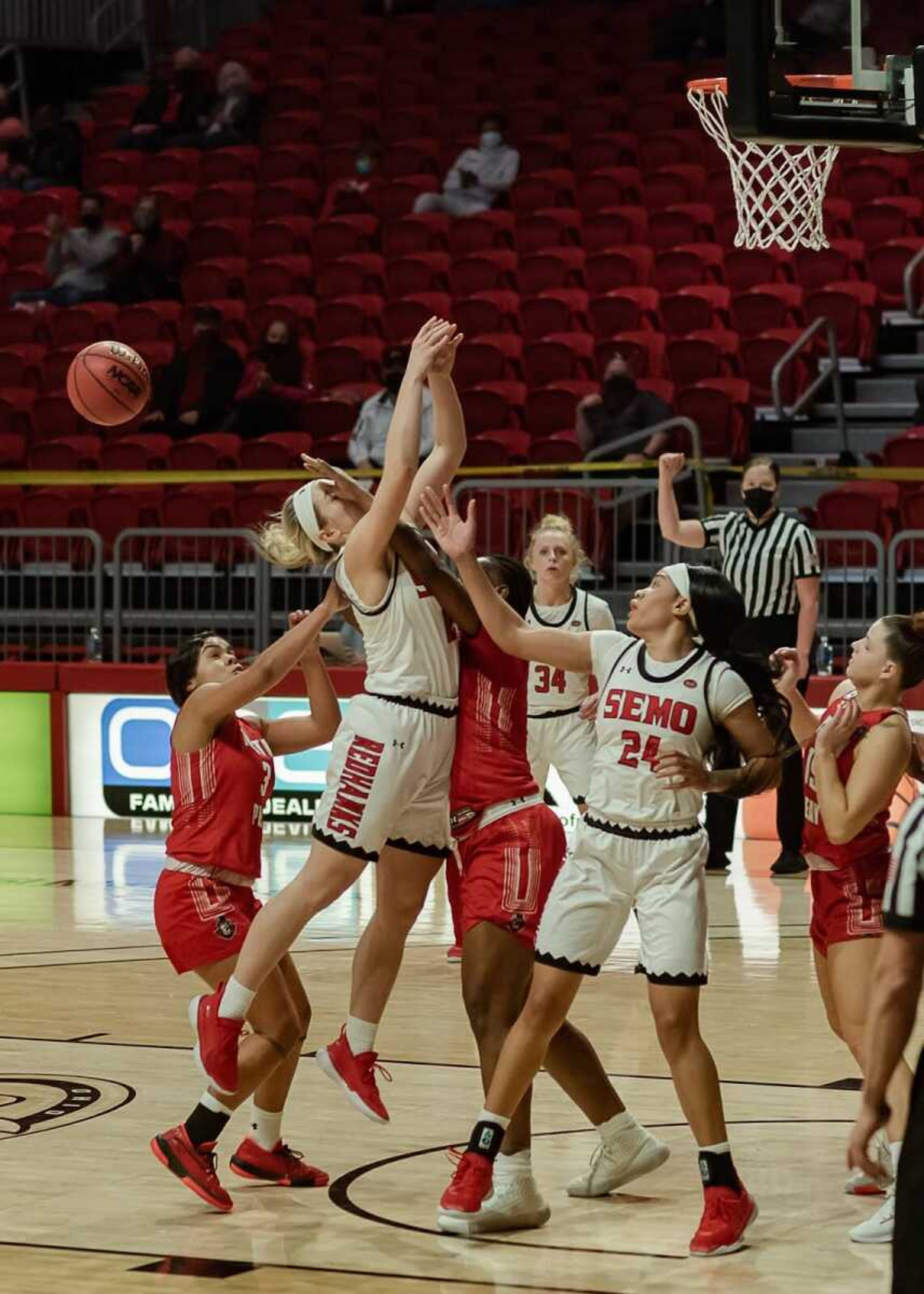 Sophomore forward Sophia Hancock is fouled driving to the rim in a 74-61 win over Austin Peay on Jan. 16 at the Show Me Center in Cape Girardeau.