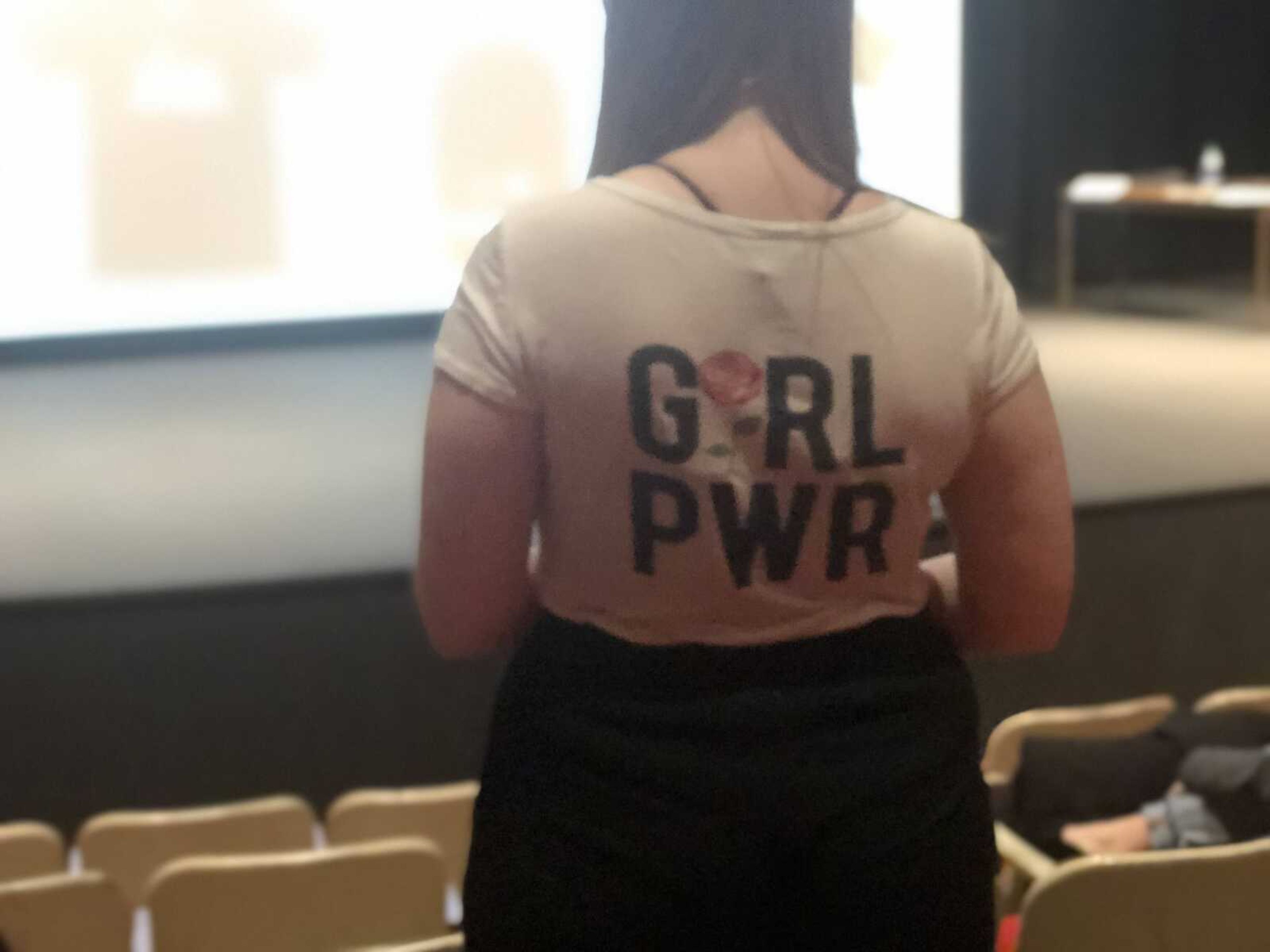 Freshman Taylor Meyers sported her "Girl PWR" shirt to the event at Rose Theatre on Feb. 5th.