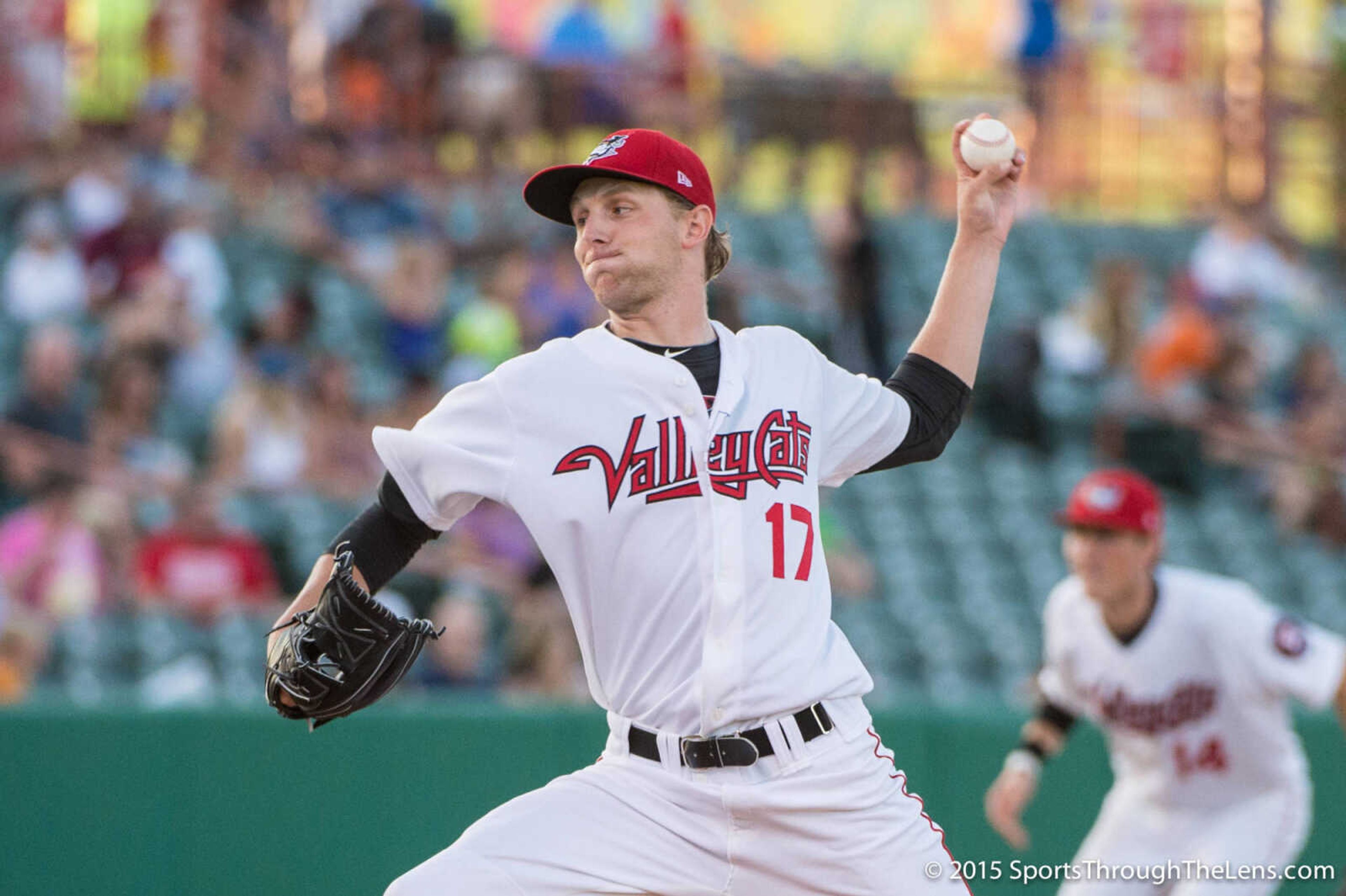 Alex Winkelman pitching for the Houston Astros' Class A Short affiliate, the Tri-City ValleyCats.