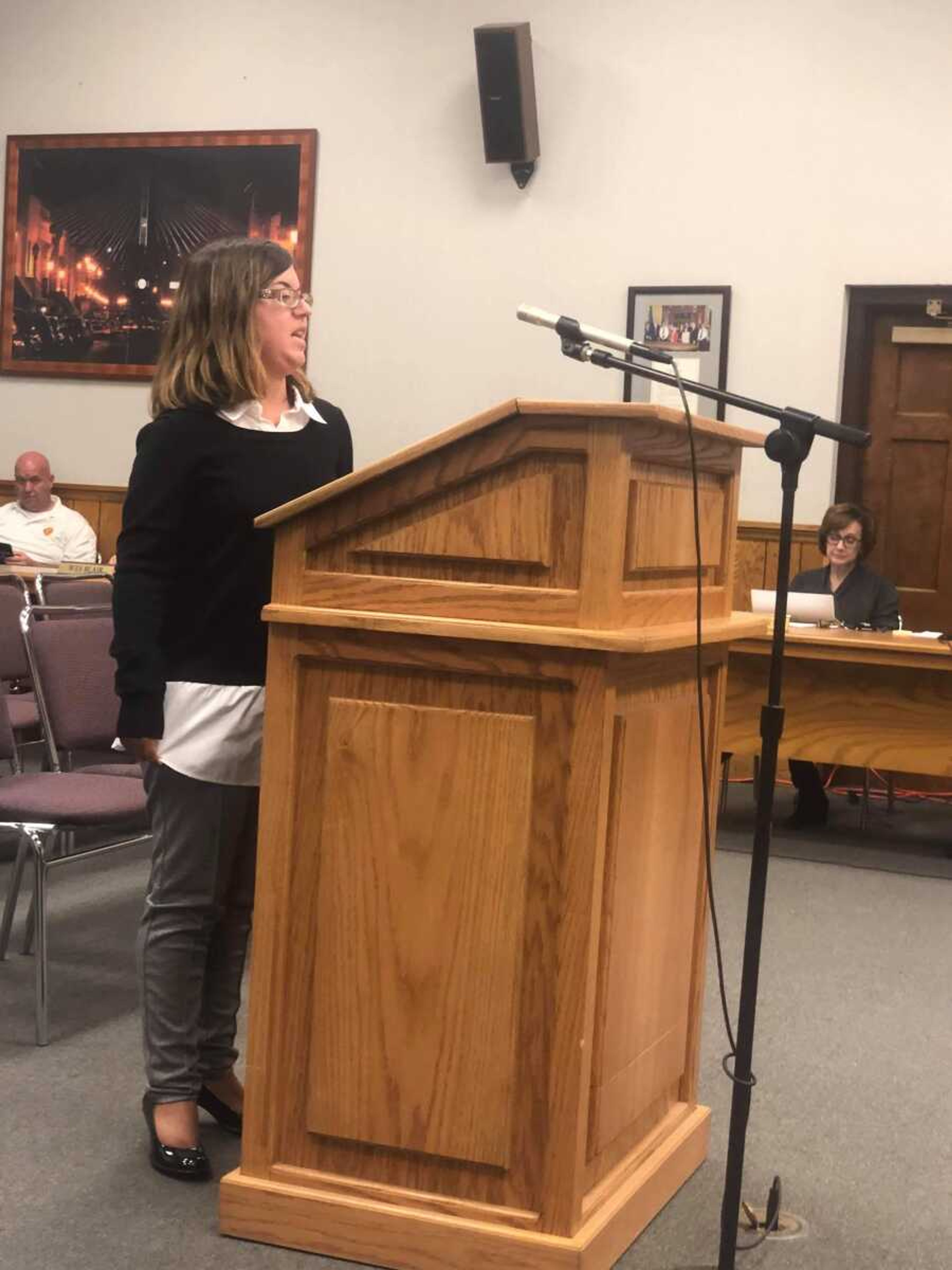 Southeast senior Kayla Patek speaks about the local accessibility for the disabled community to City Council on Wednesday, Oct. 16