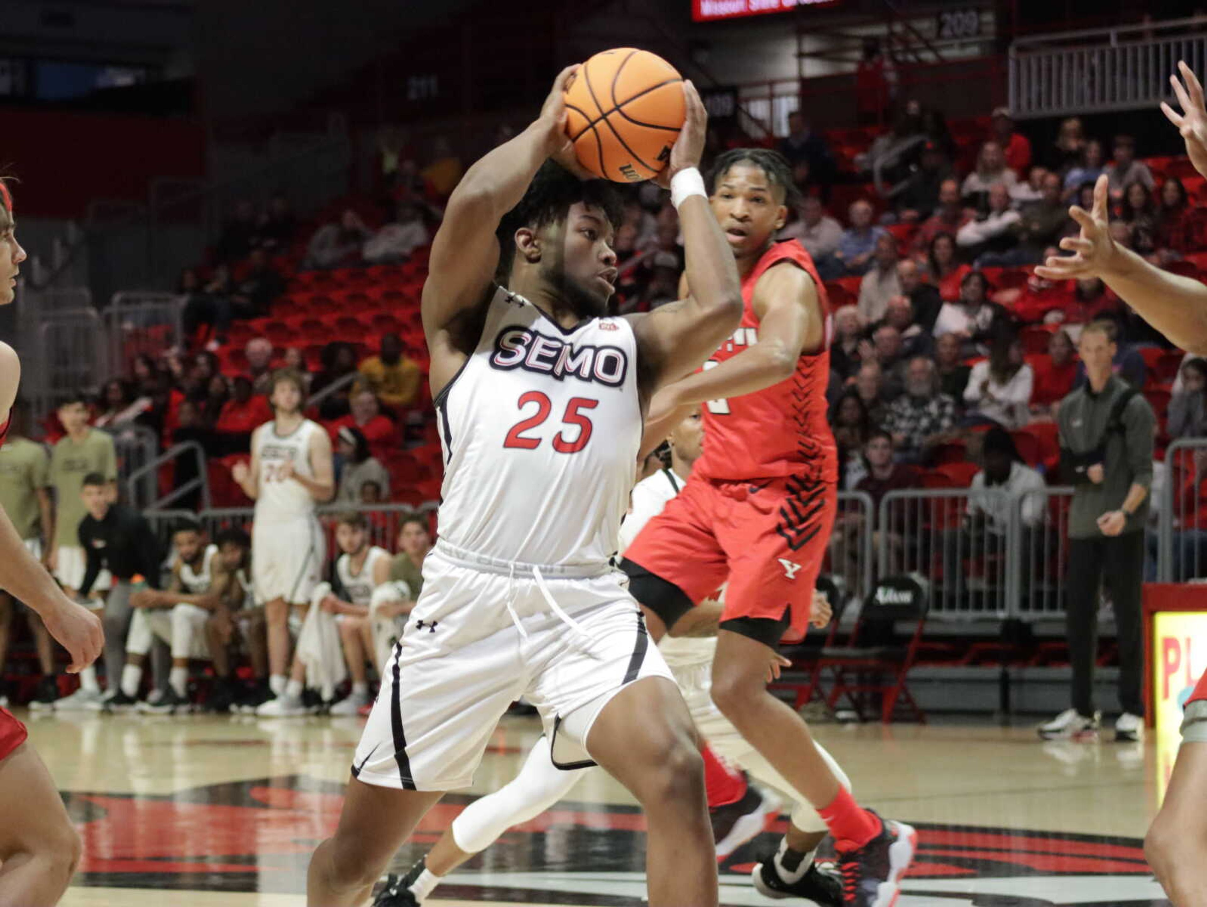 Senior guard Nygal Russell drives down the lane during SEMO's 97-79 loss against Youngstown State on Nov. 13 at the Show Me Center in Cape Girardeau.