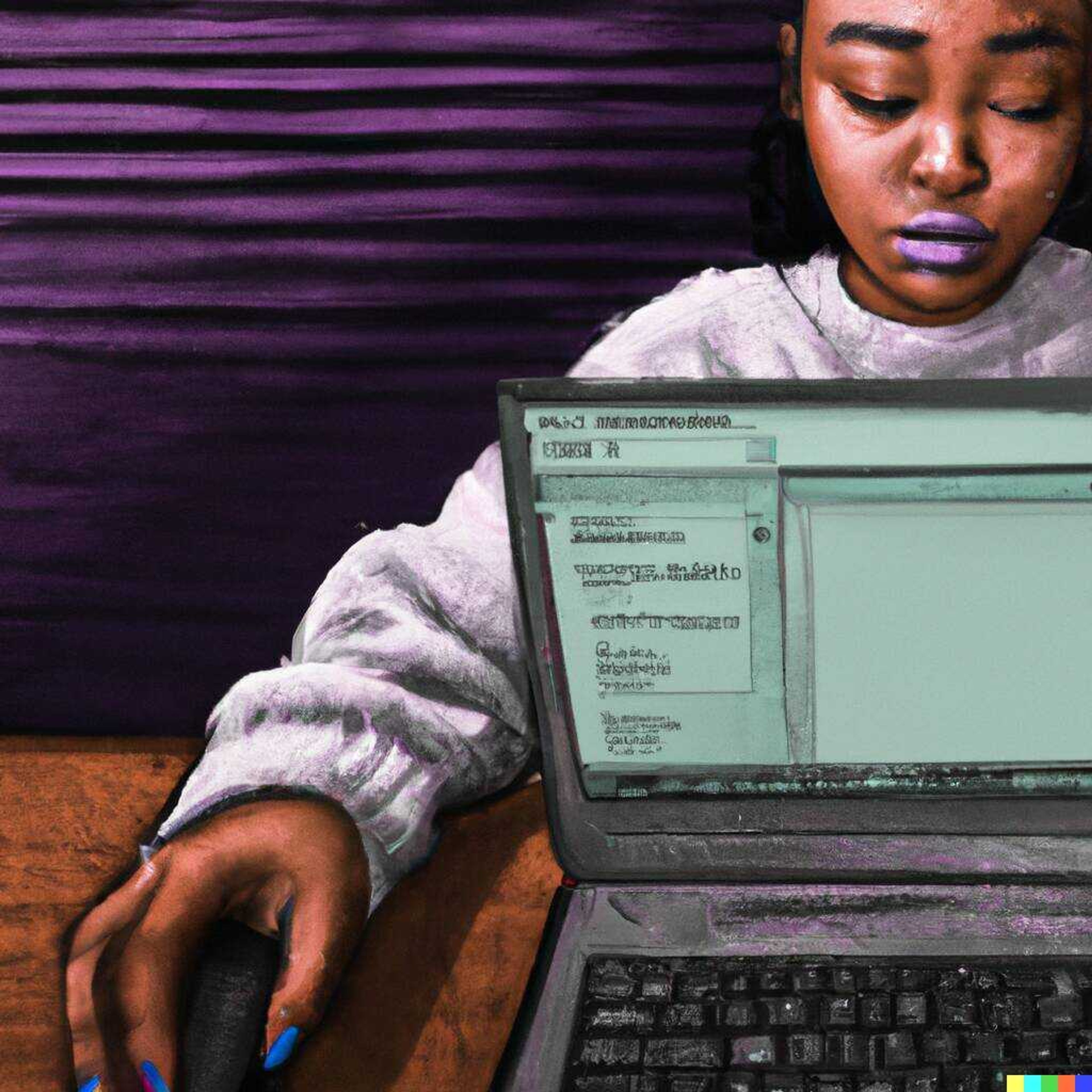 An AI art piece created by inputing “Digital art of a student typing an essay with ChatGPT on a computer “ into the DALL-E 2 software. DALL-E 2 is an AI software created by OpenAI that can produce art and images when a user inputs a specific request.
