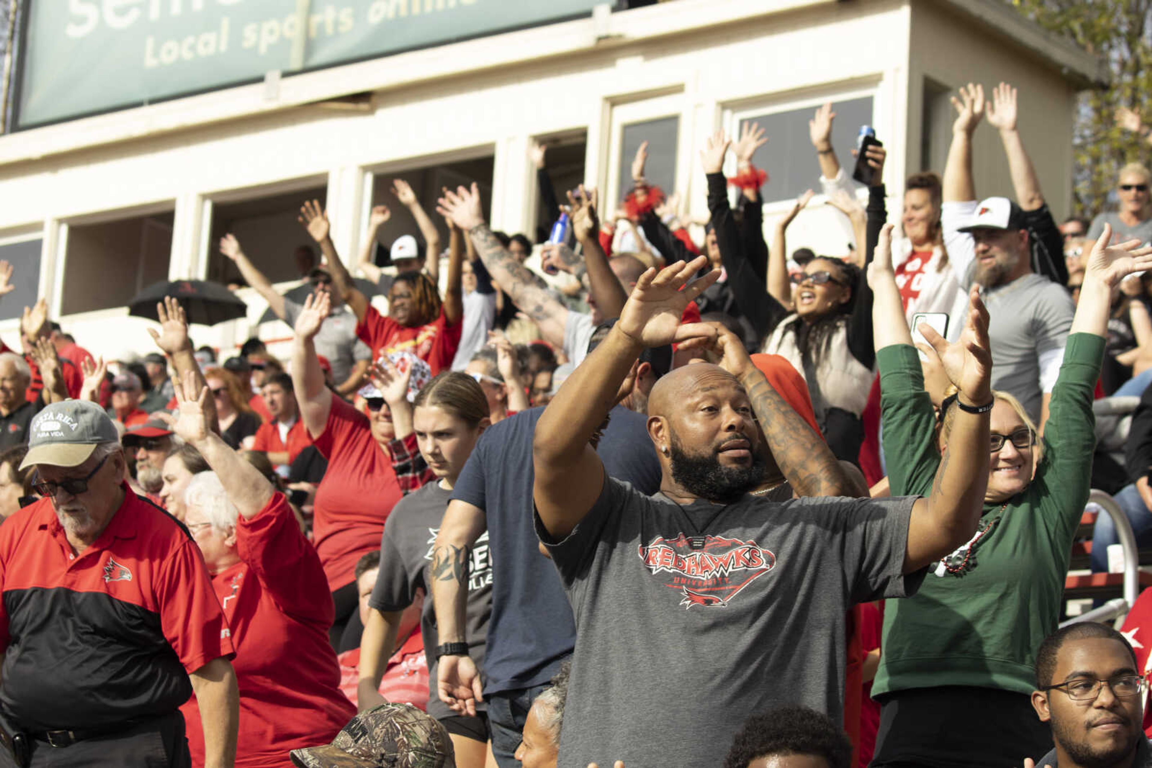 Fans cheer on the Redhawks at their Homecoming football game on Saturday, Oct. 29, 2022 at Houck Stadium.