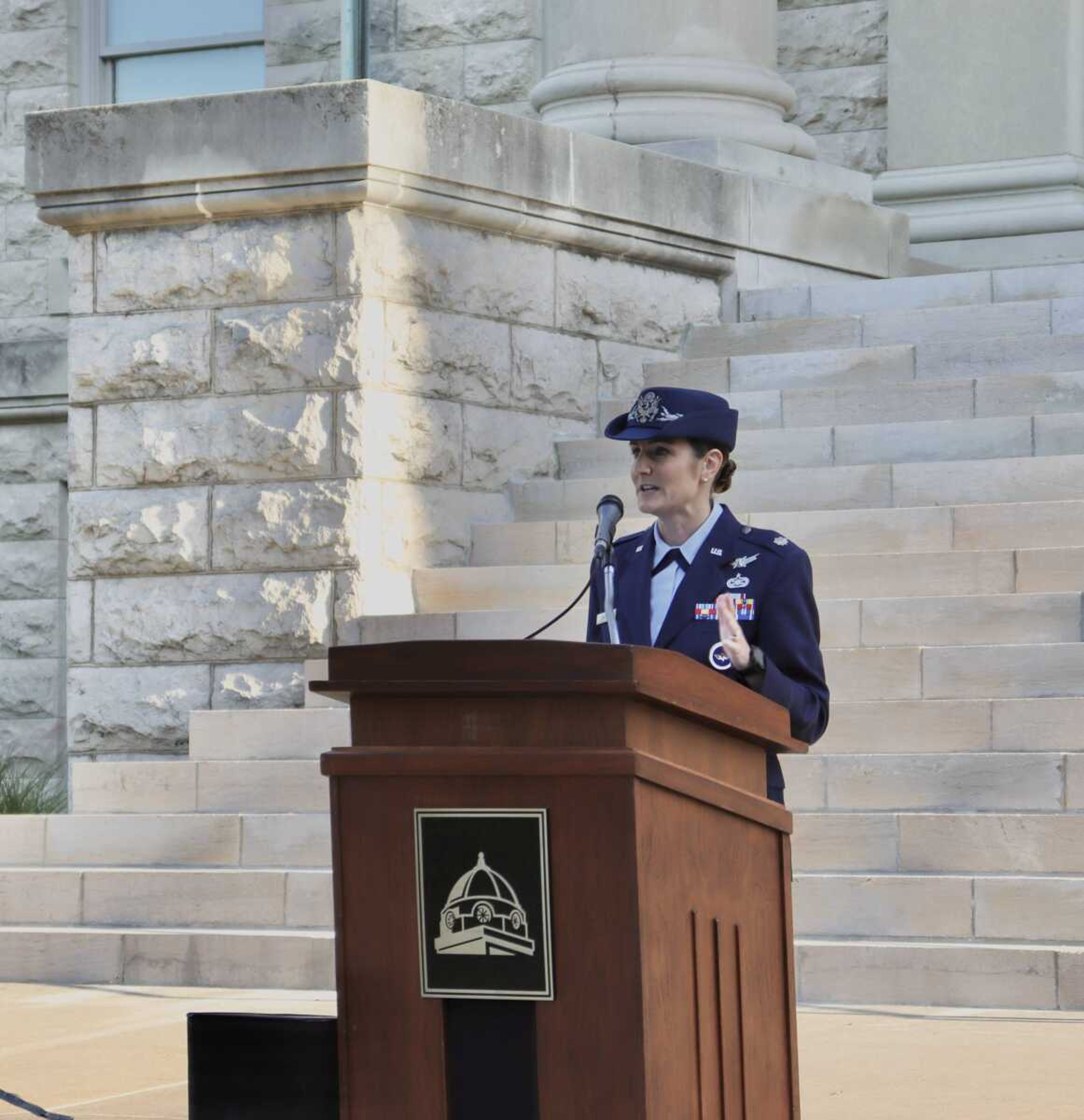 ROTC Air Force Det 205 Commander Lieutenant Colonel Dwyer spoke in honor tragedy that happened twenty-two years ago. She shares her uncles perspective and expresses to never forget.