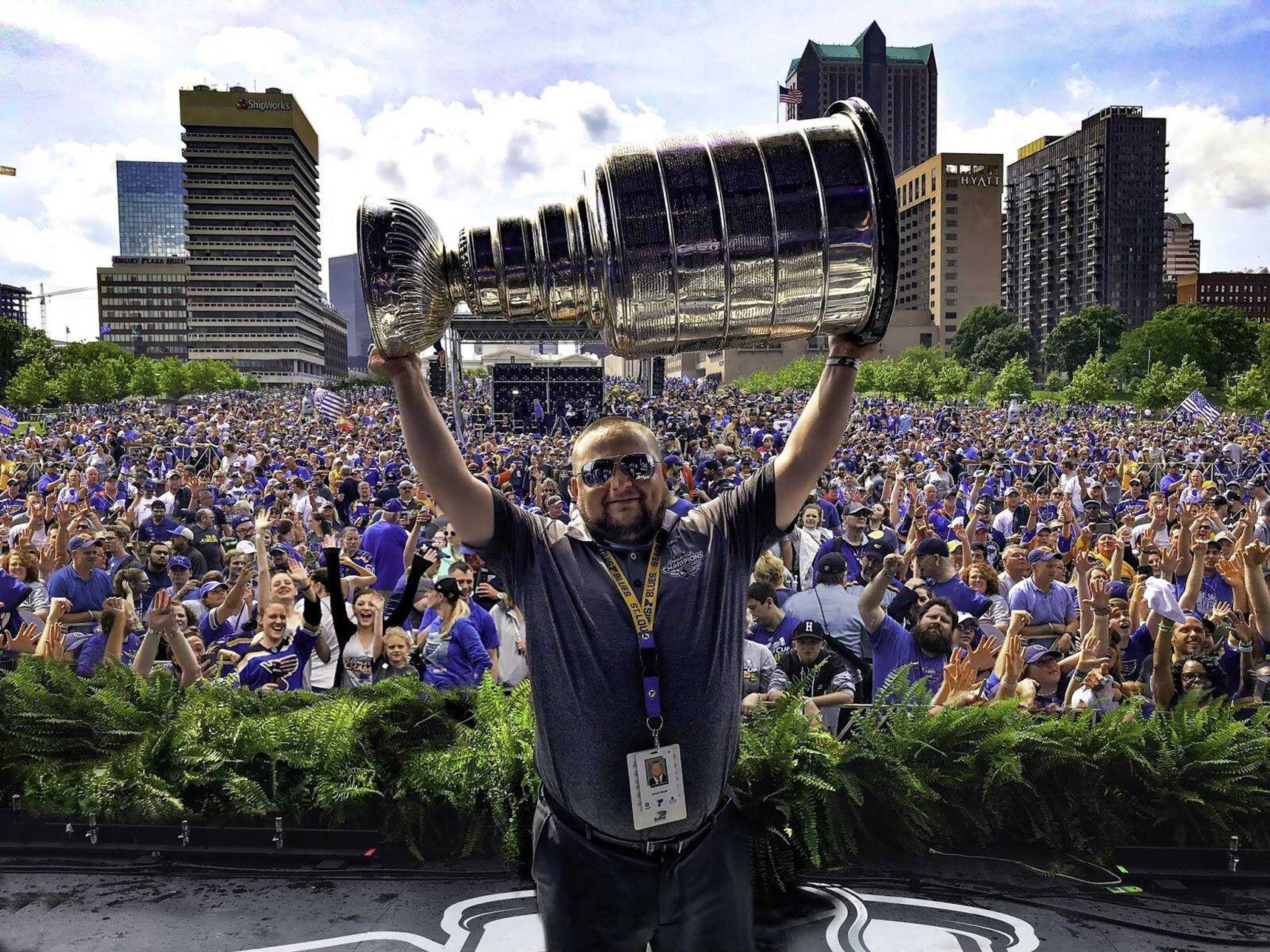 Jeremy Boyer at the Blues Stanley Cup Championship parade on June 15.