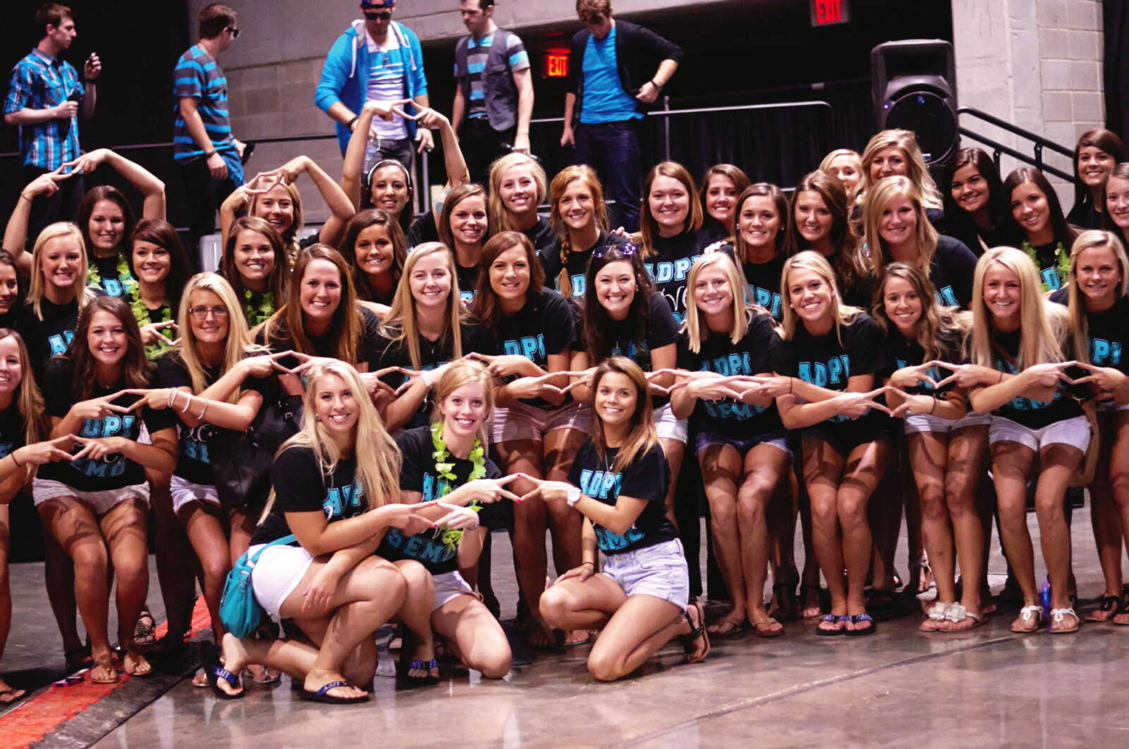 Alpha Delta Pi sorority members pose for a photo. Photo by Alyssa Brewer