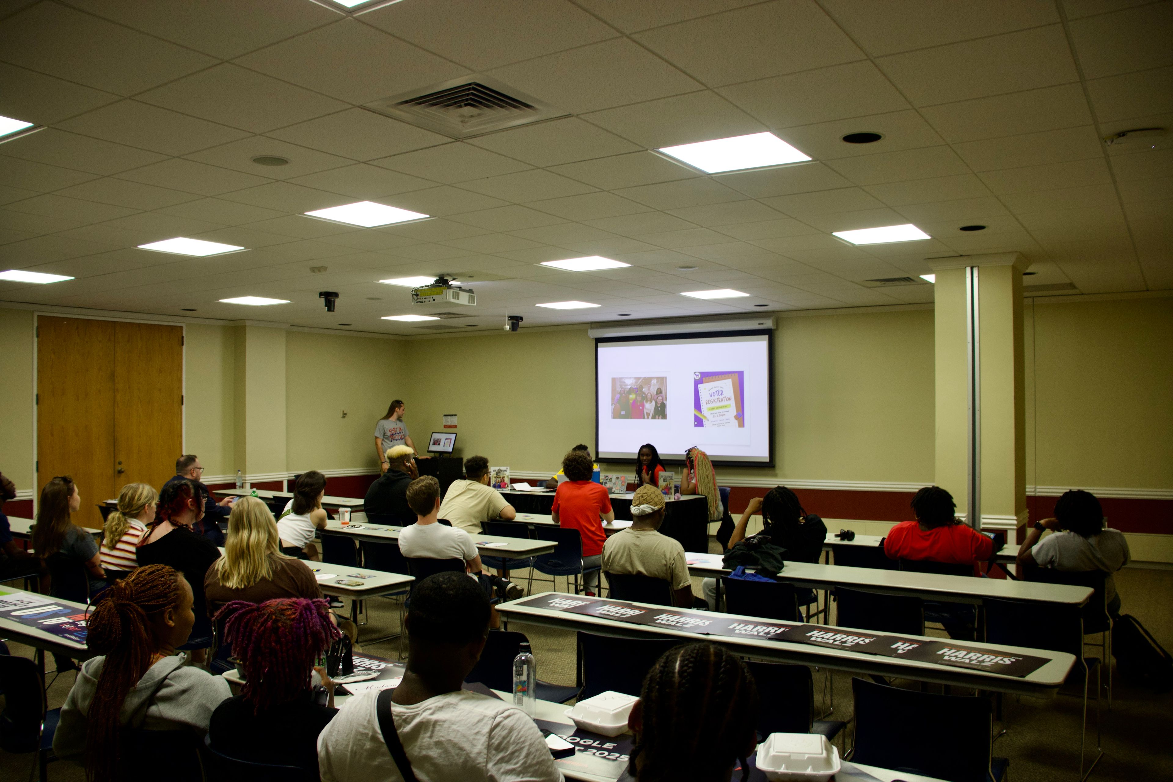 Students attending the College Democrats of SEMO General Body Meeting on Wednesday, Aug. 28 in the UC Redhawks Room.