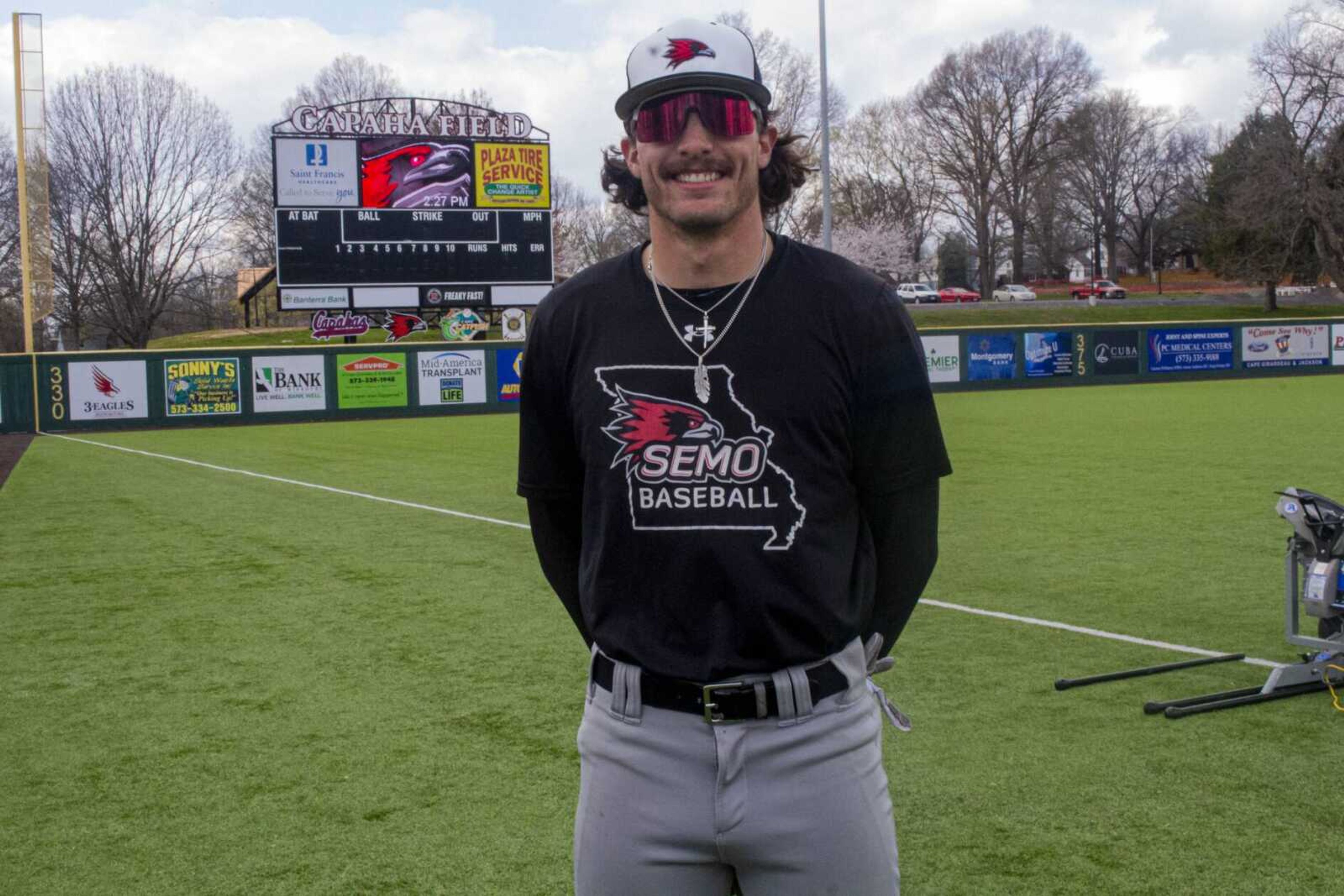 Junior outfielder and JUCO transfer Josh Cameron stands on the Southeast Missouri State University baseball field. Cameron described what makes SEMO baseball so special and what has been the key to his success so far this season.