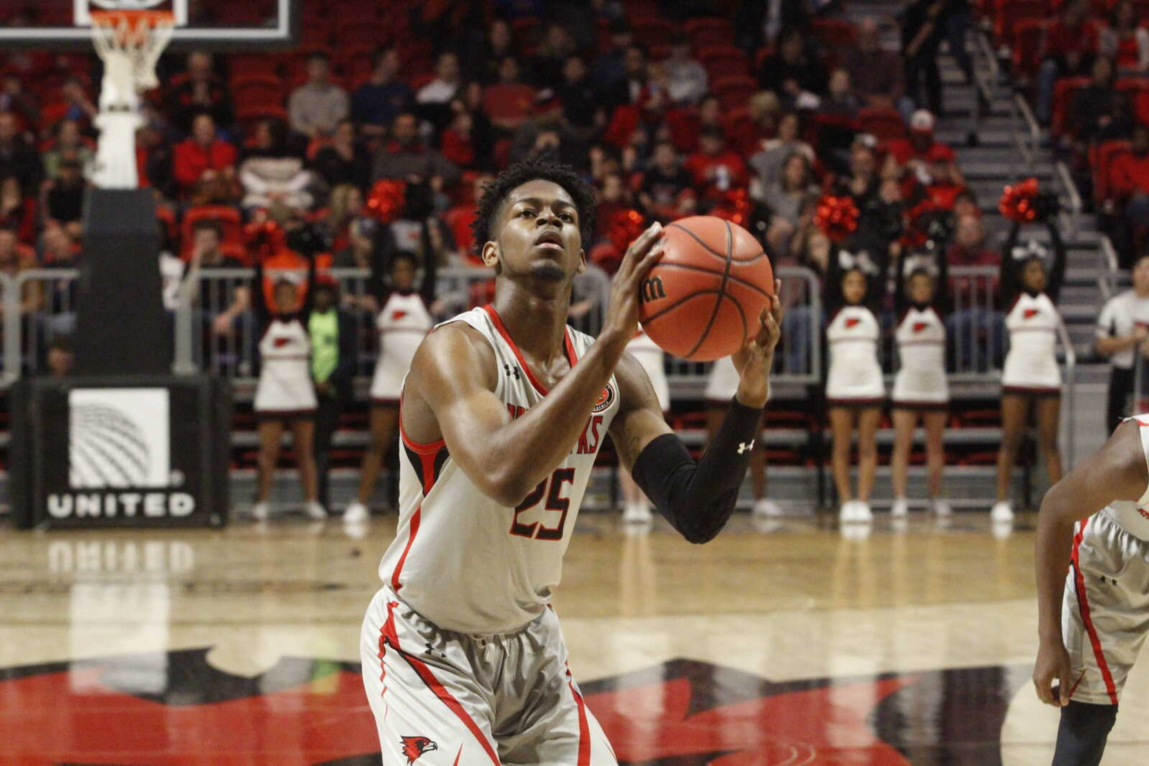Sophomore guard Ledarrius Brewer shoots free throws in the second half of a 83-73 loss to SIU on Dec. 8.