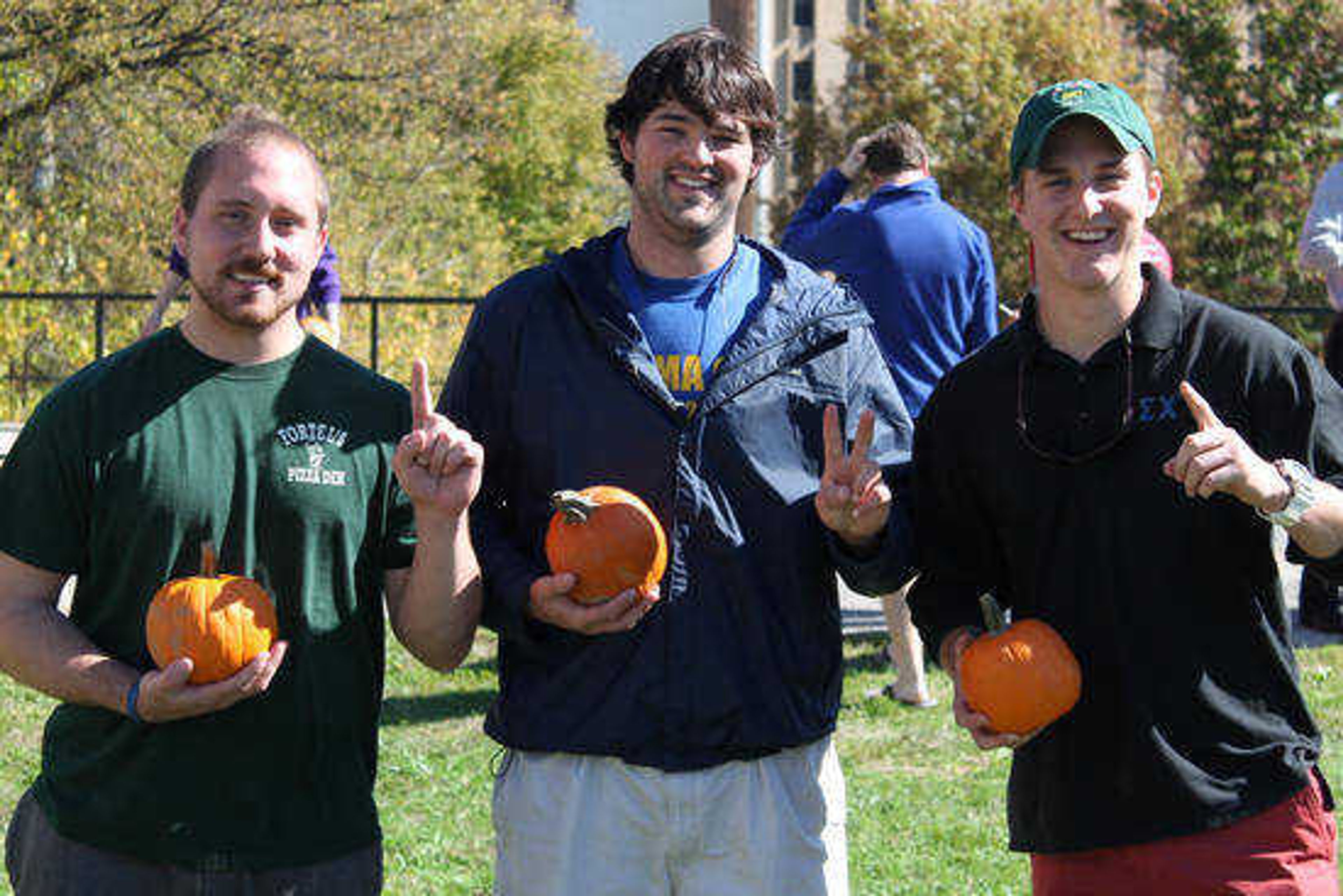 Nik Weber, Will Jelks, and Chad Mandernach led the contest with the farthest throws. Photo by Sean Burke