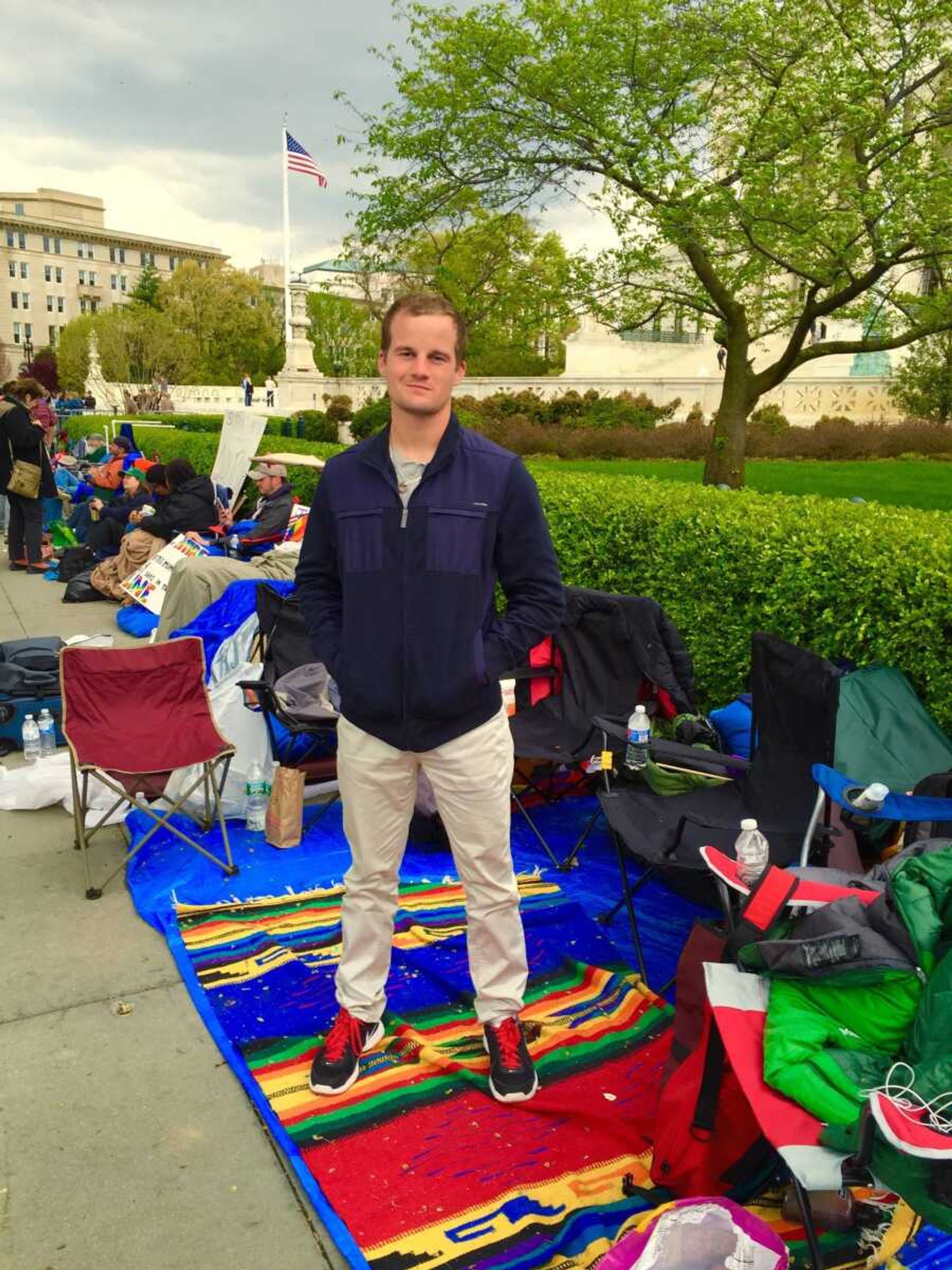 Nick Maddock standing in front of the Supreme Court waiting in line. Submitted photo.