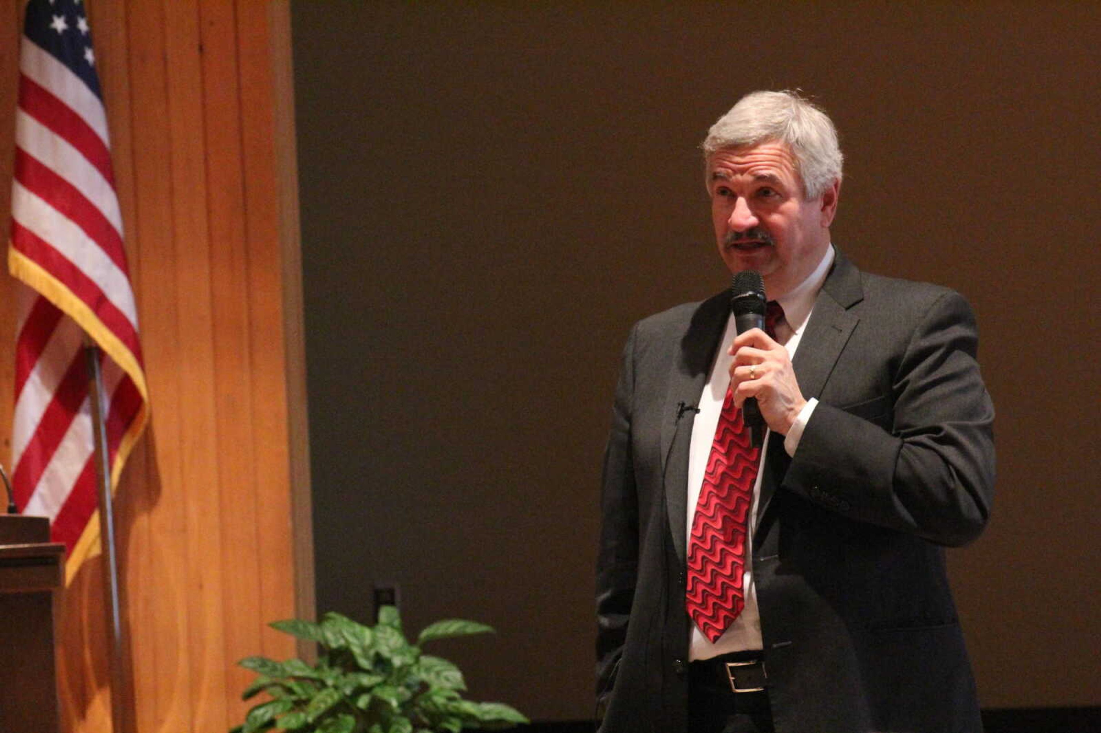 Dr. Paul D. Plotkowski spoke at 2:30 p.m. on Feb. 18 at the University Center Ballroom as part of his campus visit. Photo by Zarah Laurence