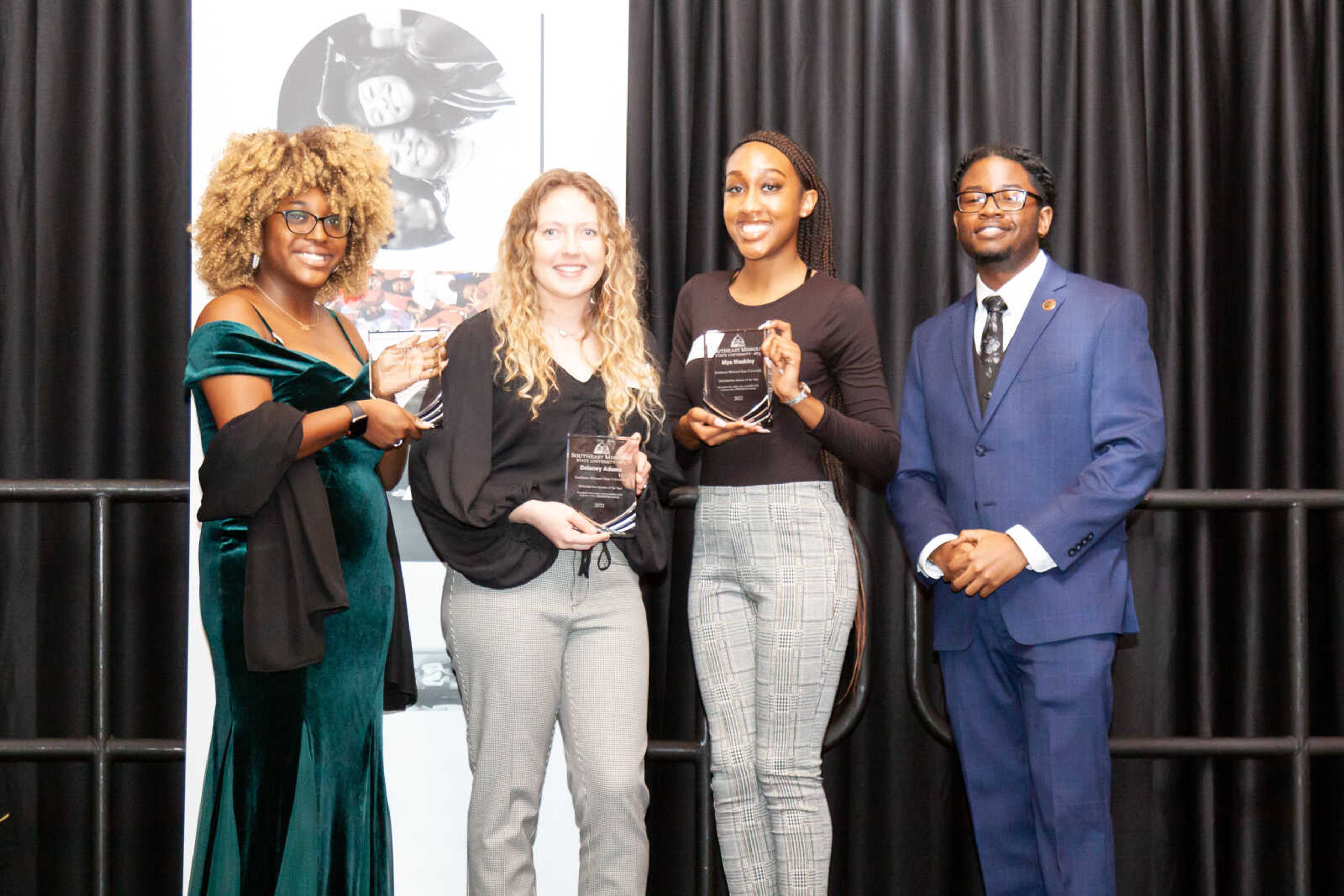 Pictured from left to right is Camille Shoals, Delaney Adams, Mya Weakley and Wendell Stapleton, Academic Coordinator of the McNair Scholars Program.

