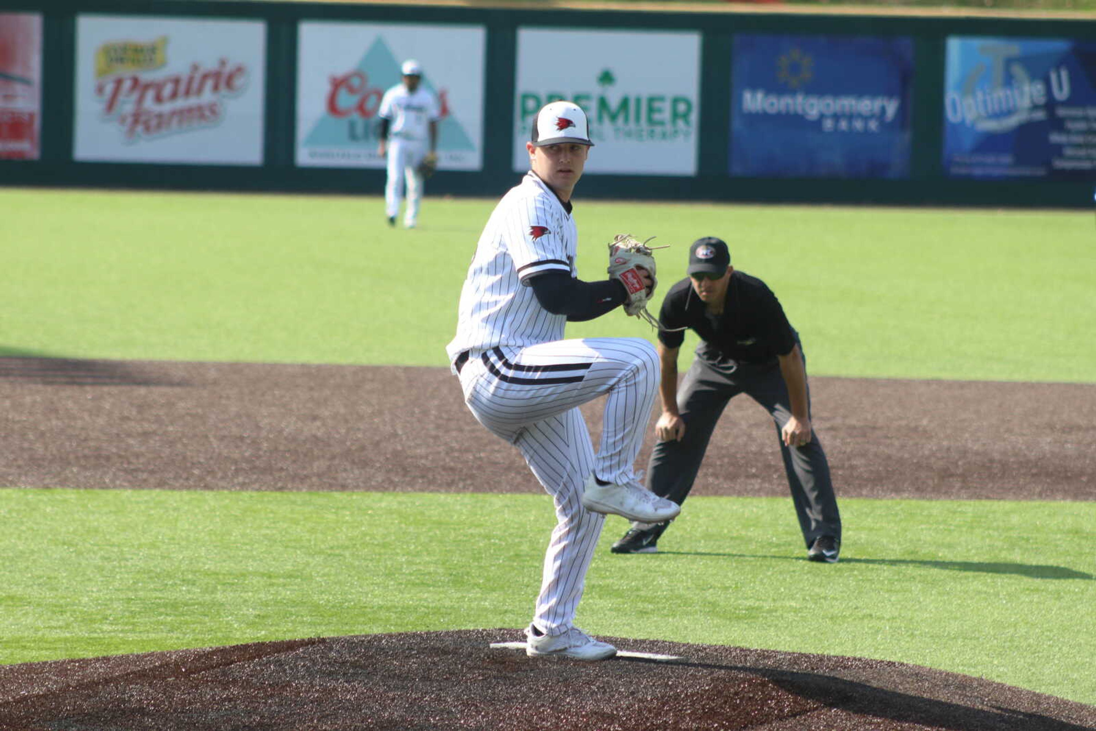 LHP Ethan Osbourne starts his windup in SEMO's 13-7 win over Milwaukee on March 5.