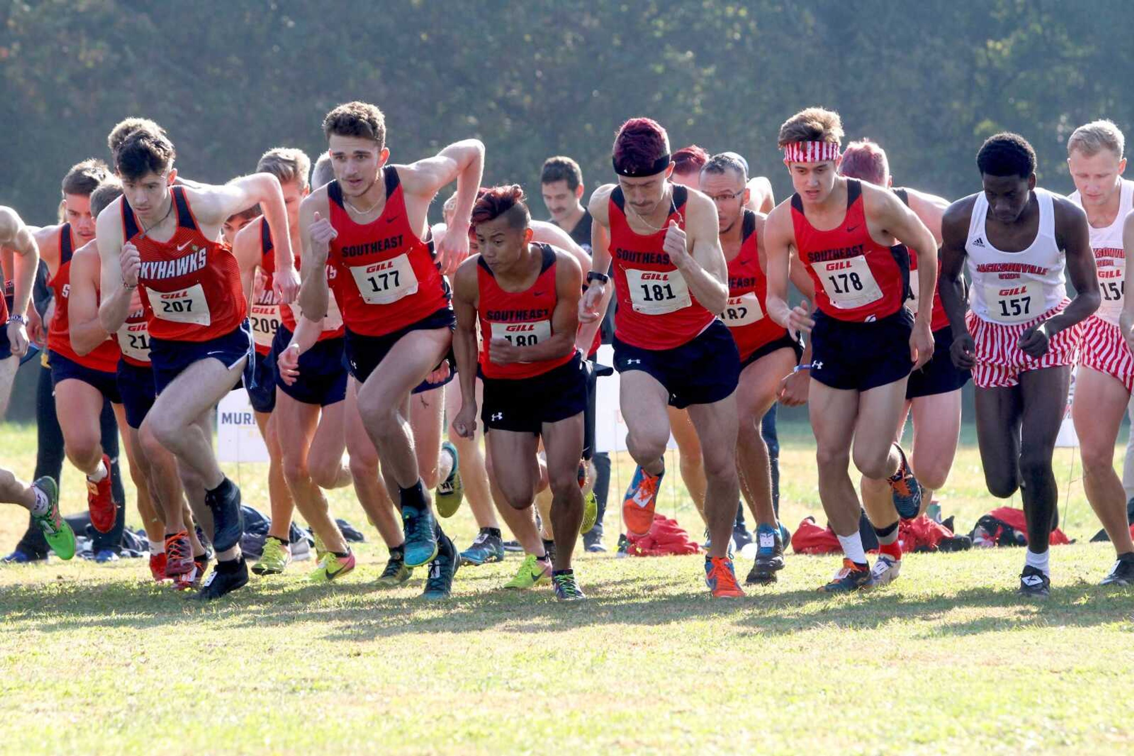 Runners from multiple schools kick off the OVC cross country championship in Cape Girardeau on Oct. 27.